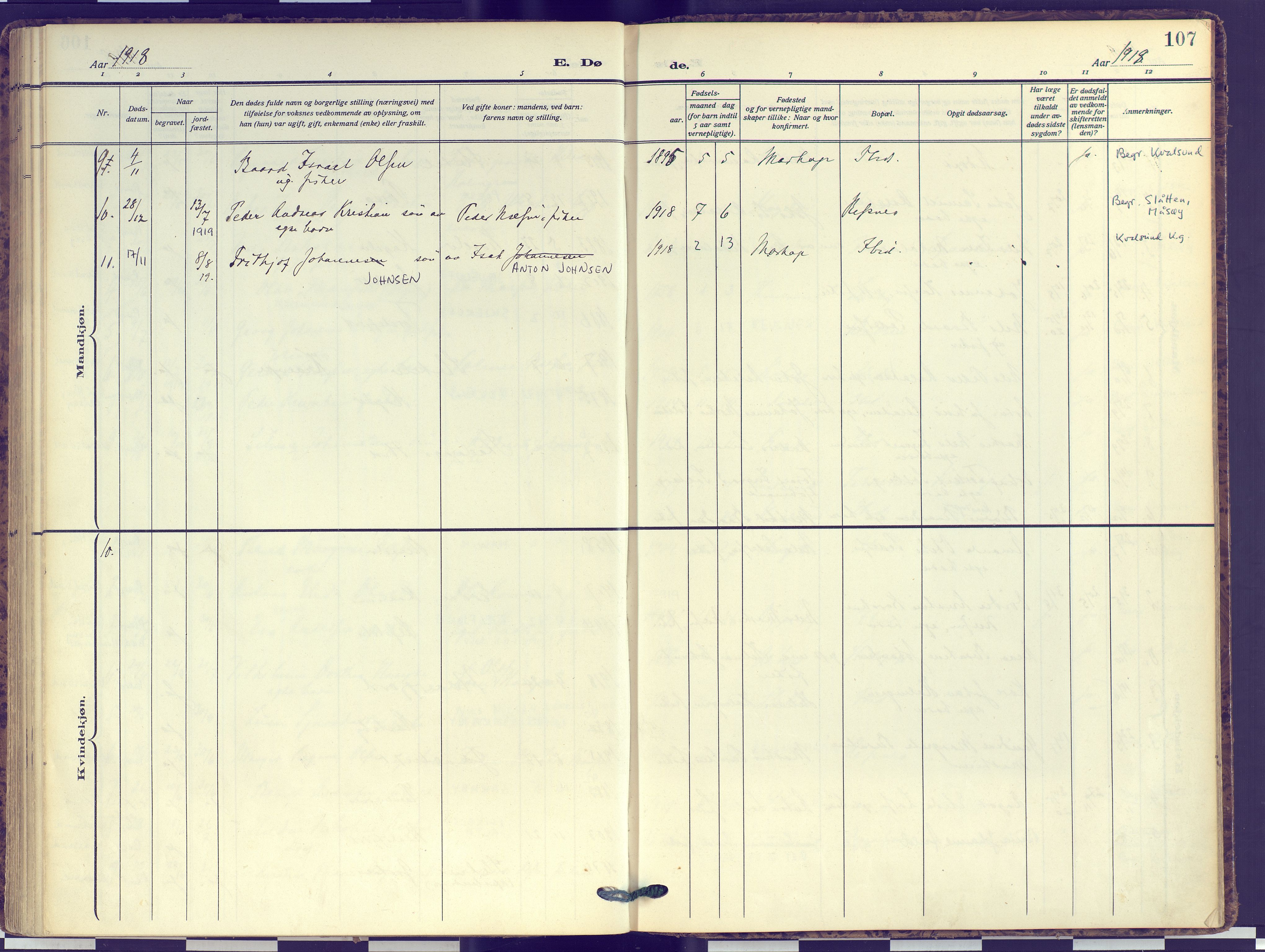 Hammerfest sokneprestkontor, AV/SATØ-S-1347/H/Ha/L0016.kirke: Parish register (official) no. 16, 1908-1923, p. 107