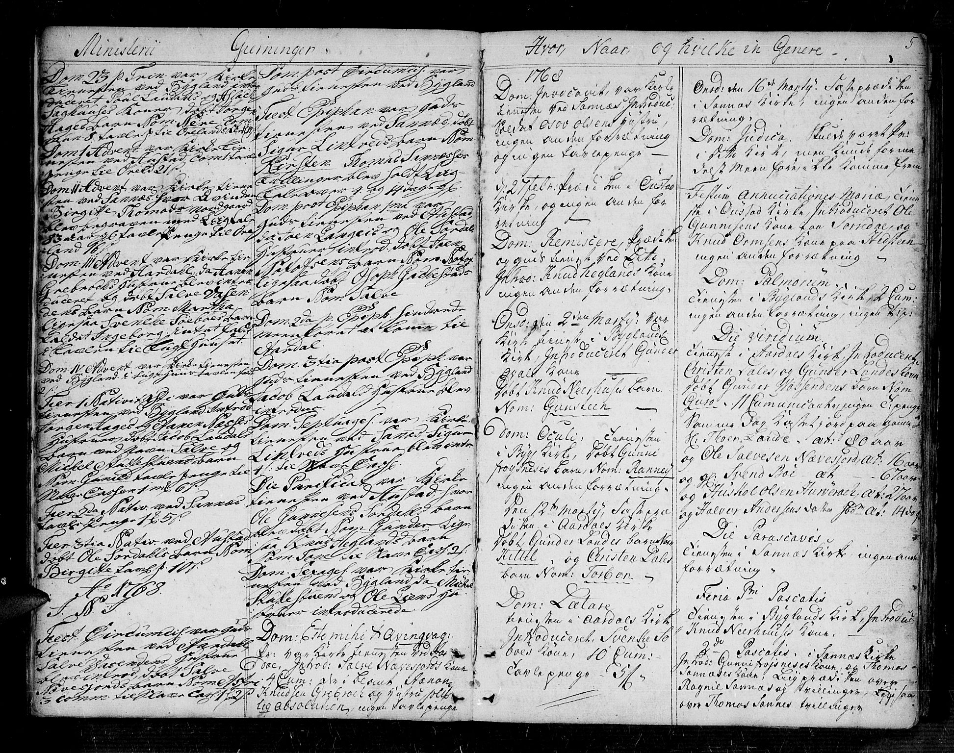 Bygland sokneprestkontor, SAK/1111-0006/F/Fa/Fab/L0002: Parish register (official) no. A 2, 1766-1816, p. 5