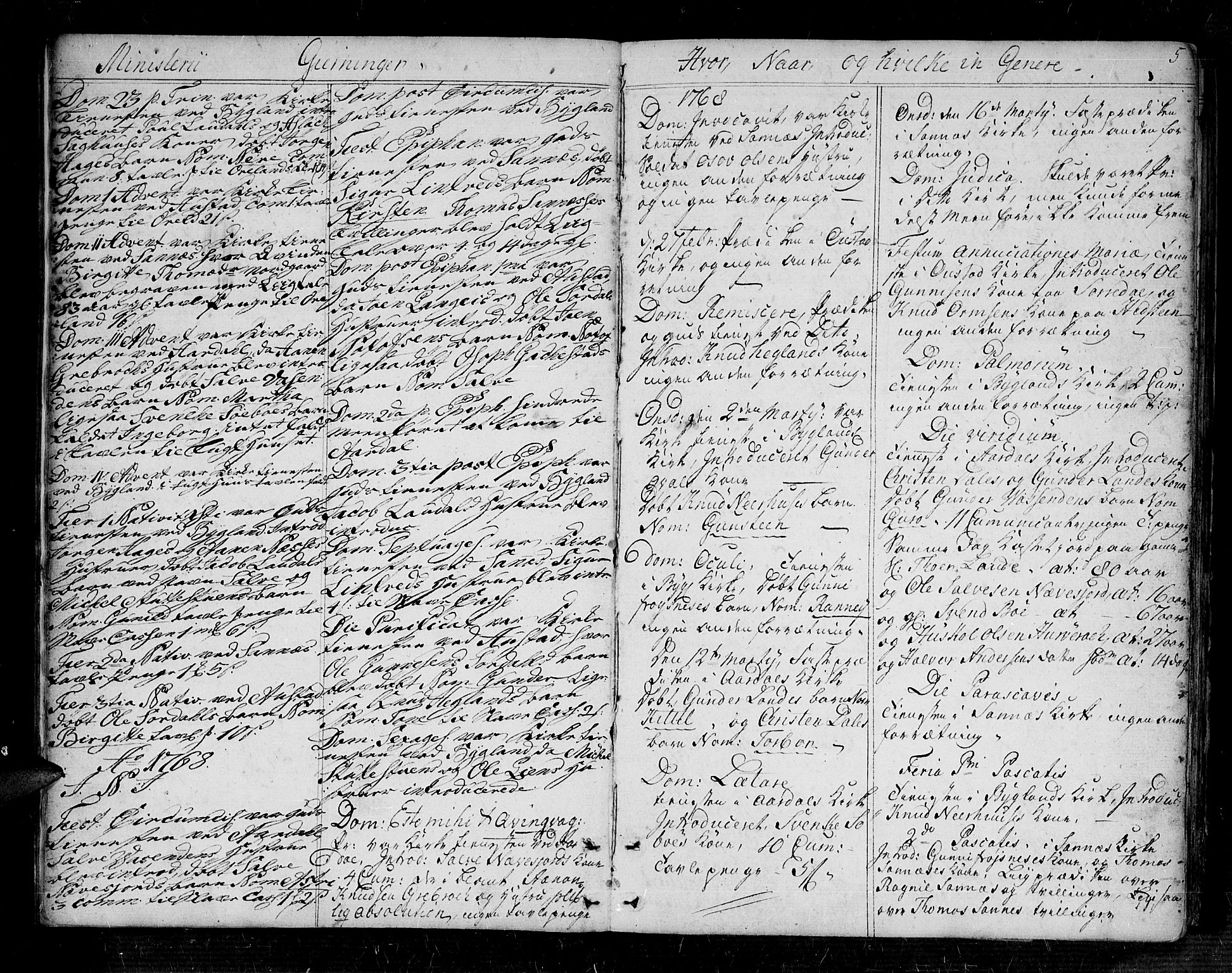 Bygland sokneprestkontor, AV/SAK-1111-0006/F/Fa/Fab/L0002: Parish register (official) no. A 2, 1766-1816, p. 5