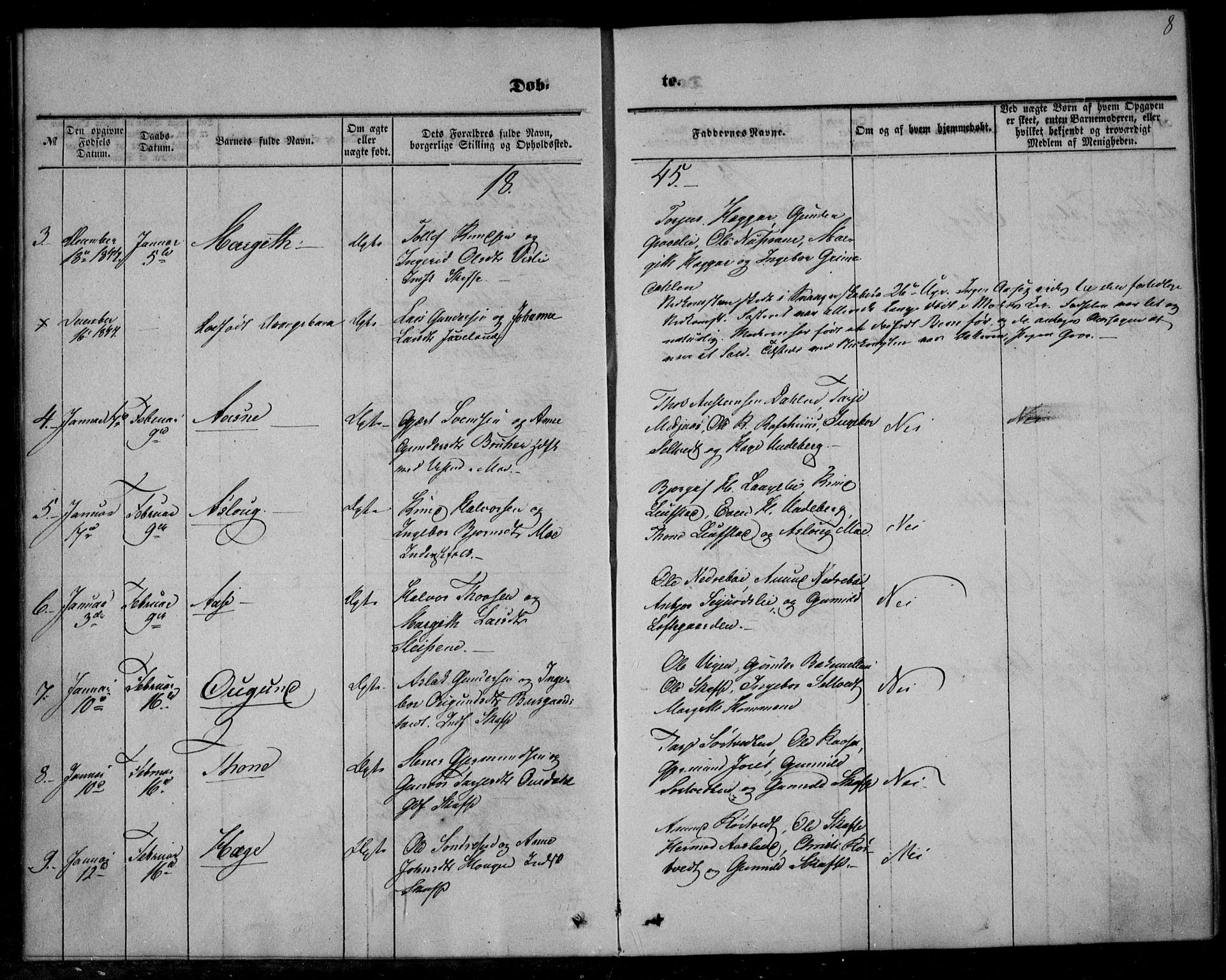 Mo kirkebøker, SAKO/A-286/F/Fa/L0005: Parish register (official) no. I 5, 1844-1864, p. 8