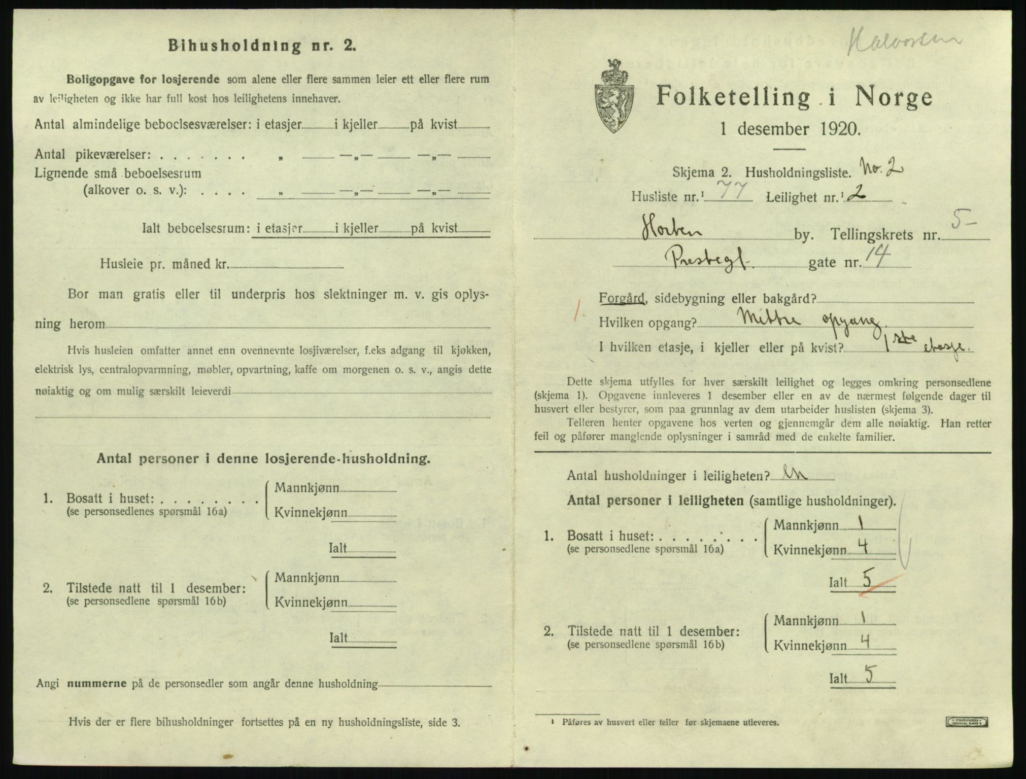 SAKO, 1920 census for Horten, 1920, p. 5943