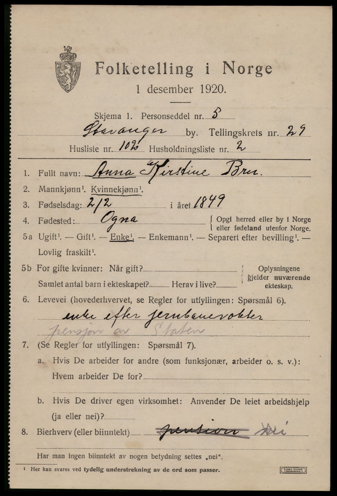 SAST, 1920 census for Stavanger, 1920, p. 84728