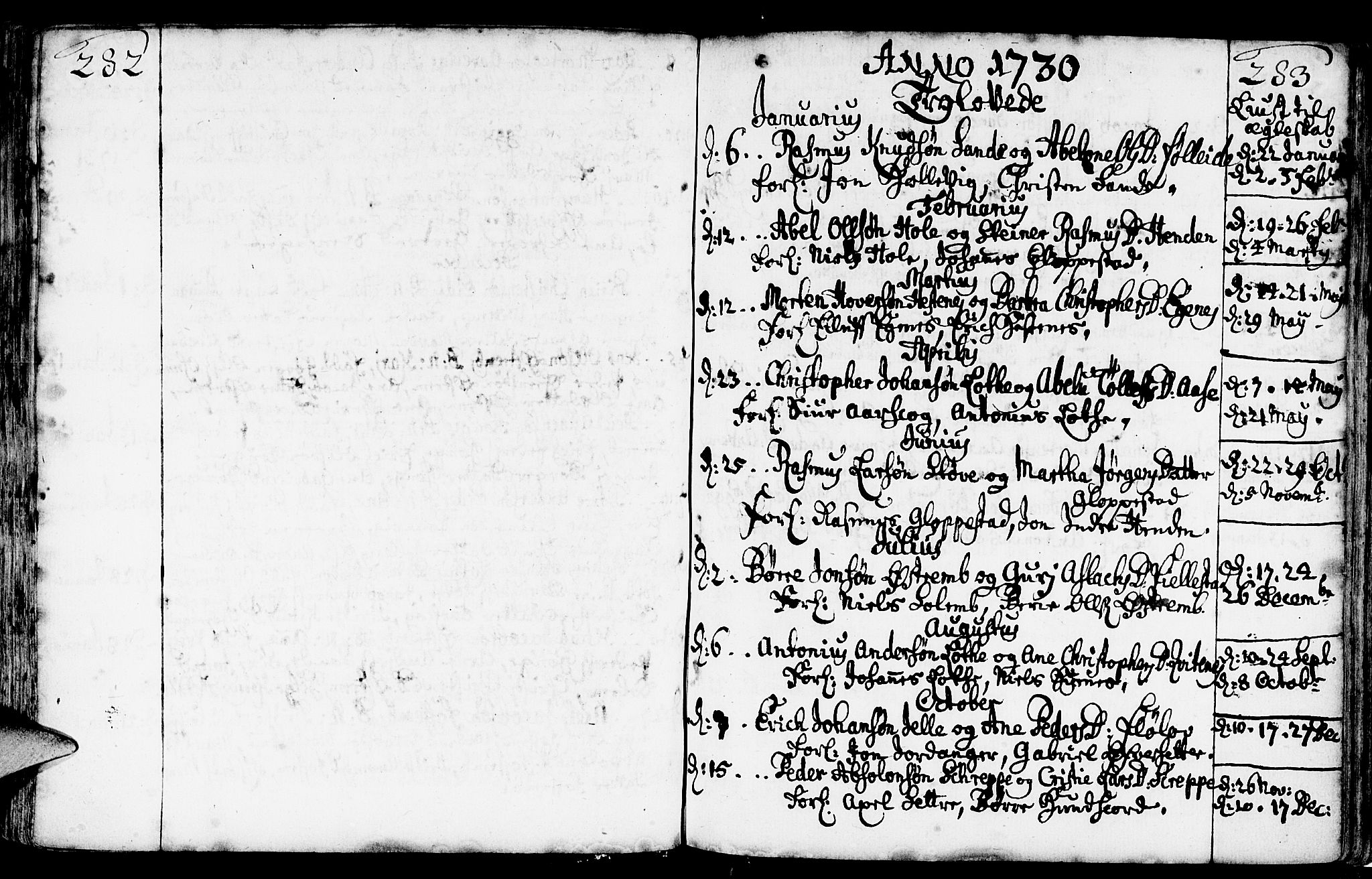 Gloppen sokneprestembete, AV/SAB-A-80101/H/Haa/Haaa/L0002: Parish register (official) no. A 2, 1712-1735, p. 282-283