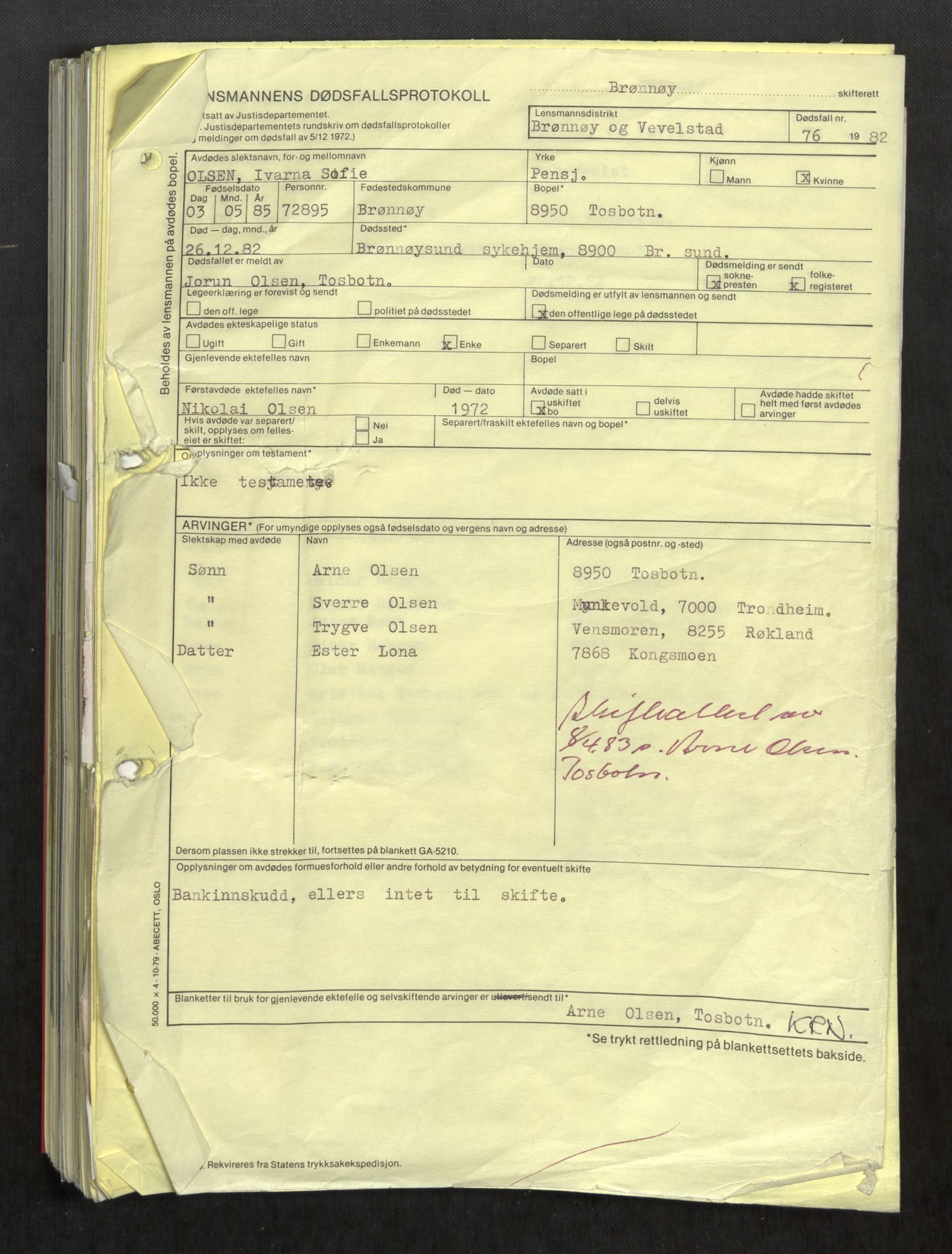 Brønnøy og Vevelstad lensmannskontor, SAT/A-5681/2/Ga/L0005: Dødsfallprotokoll, 1980-1984