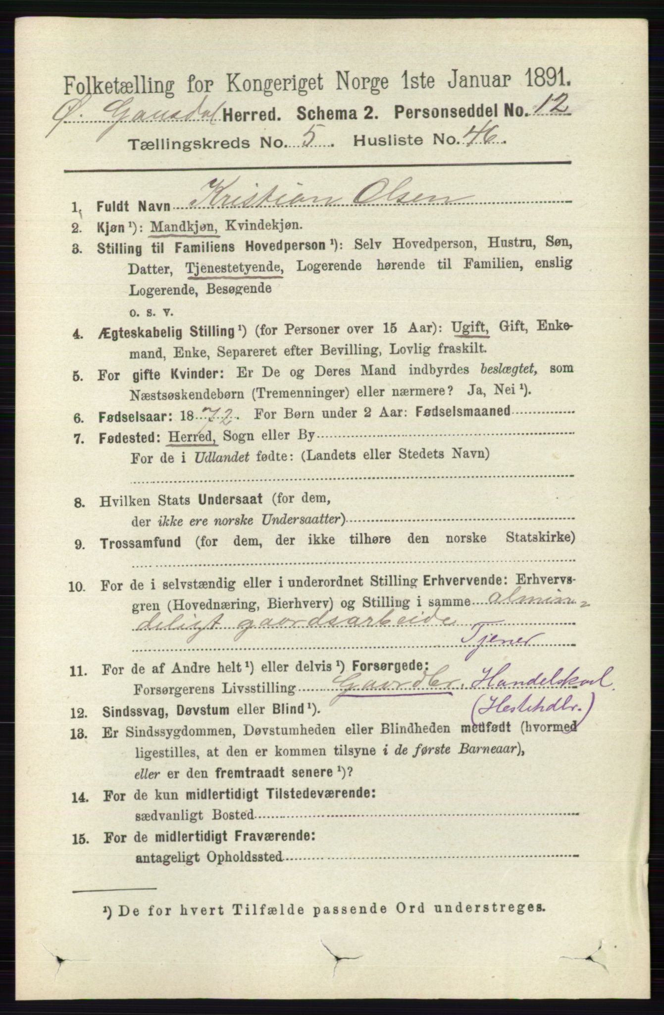 RA, 1891 census for 0522 Østre Gausdal, 1891, p. 3241