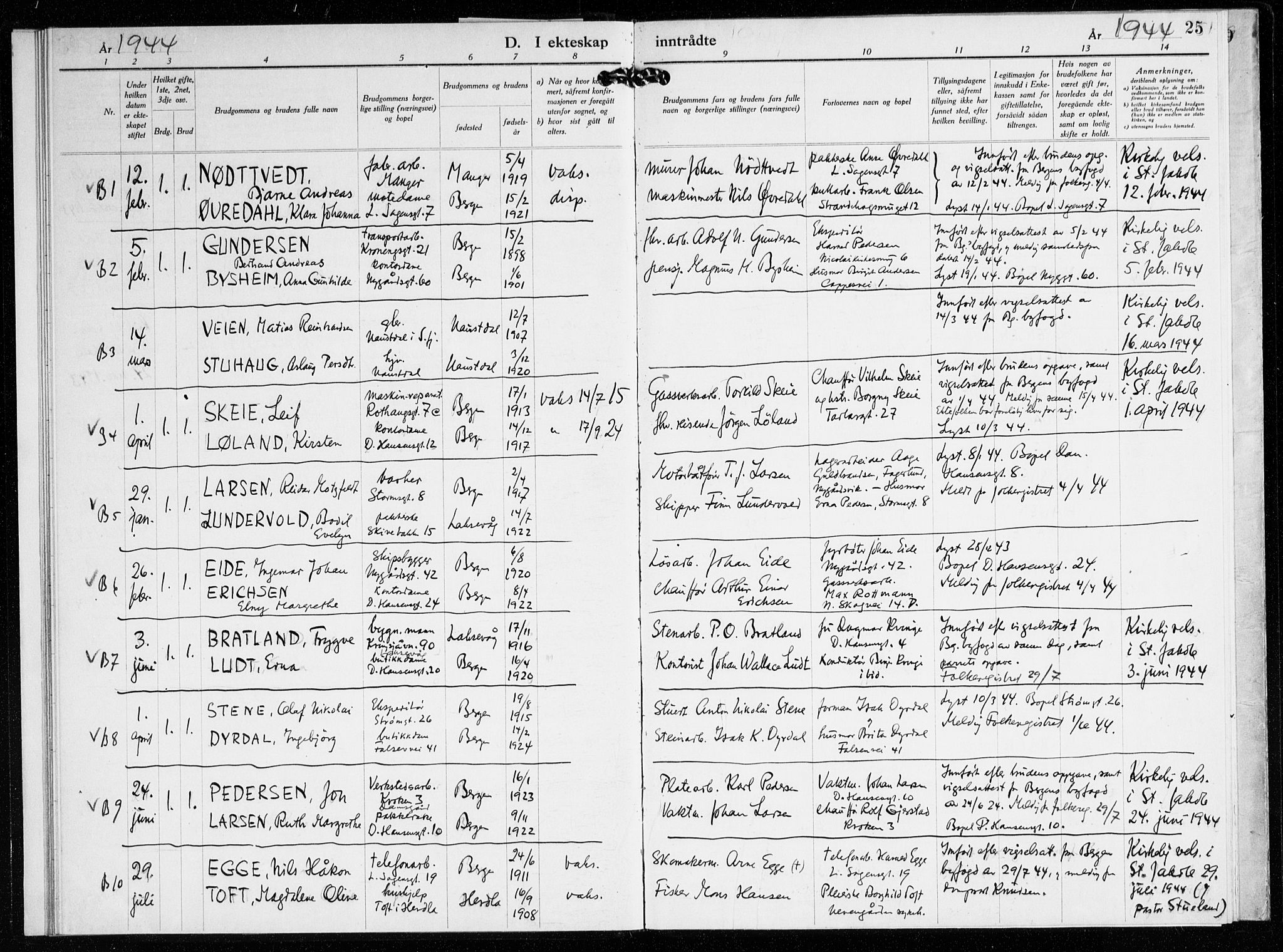 St. Jacob sokneprestembete, AV/SAB-A-78001/H/Haa/L0023: Parish register (official) no. G 1, 1942-1945, p. 25