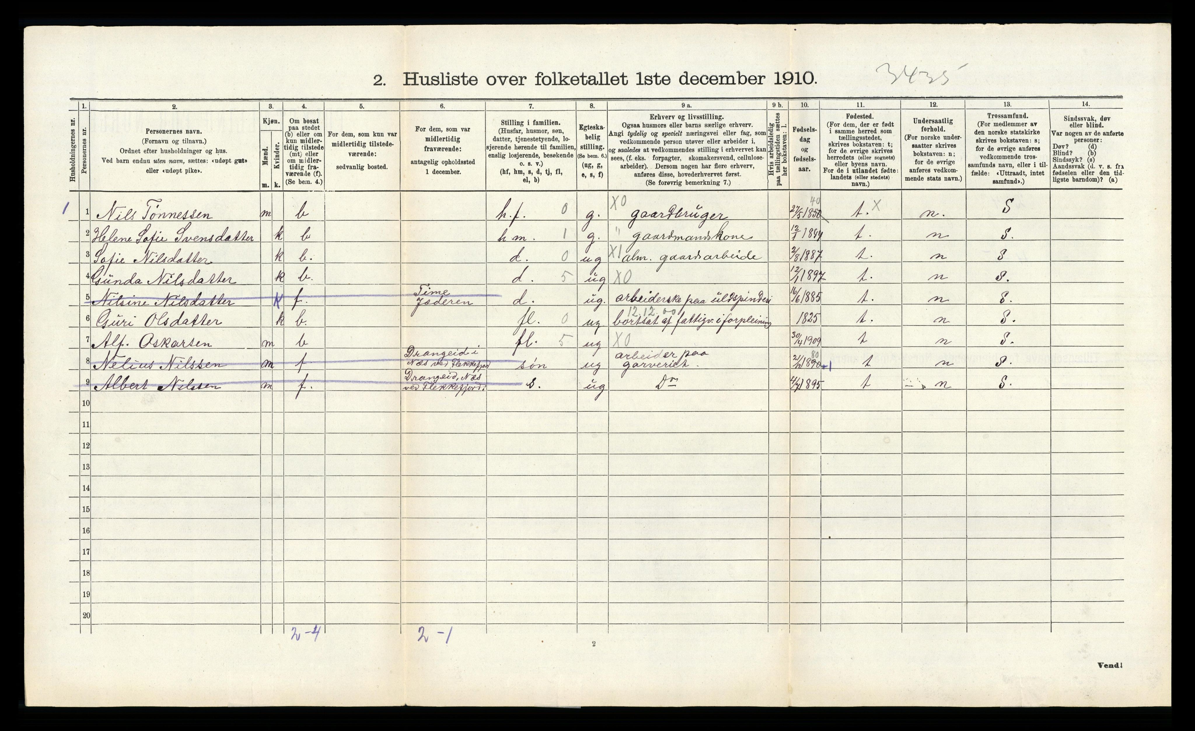 RA, 1910 census for Gyland, 1910, p. 105