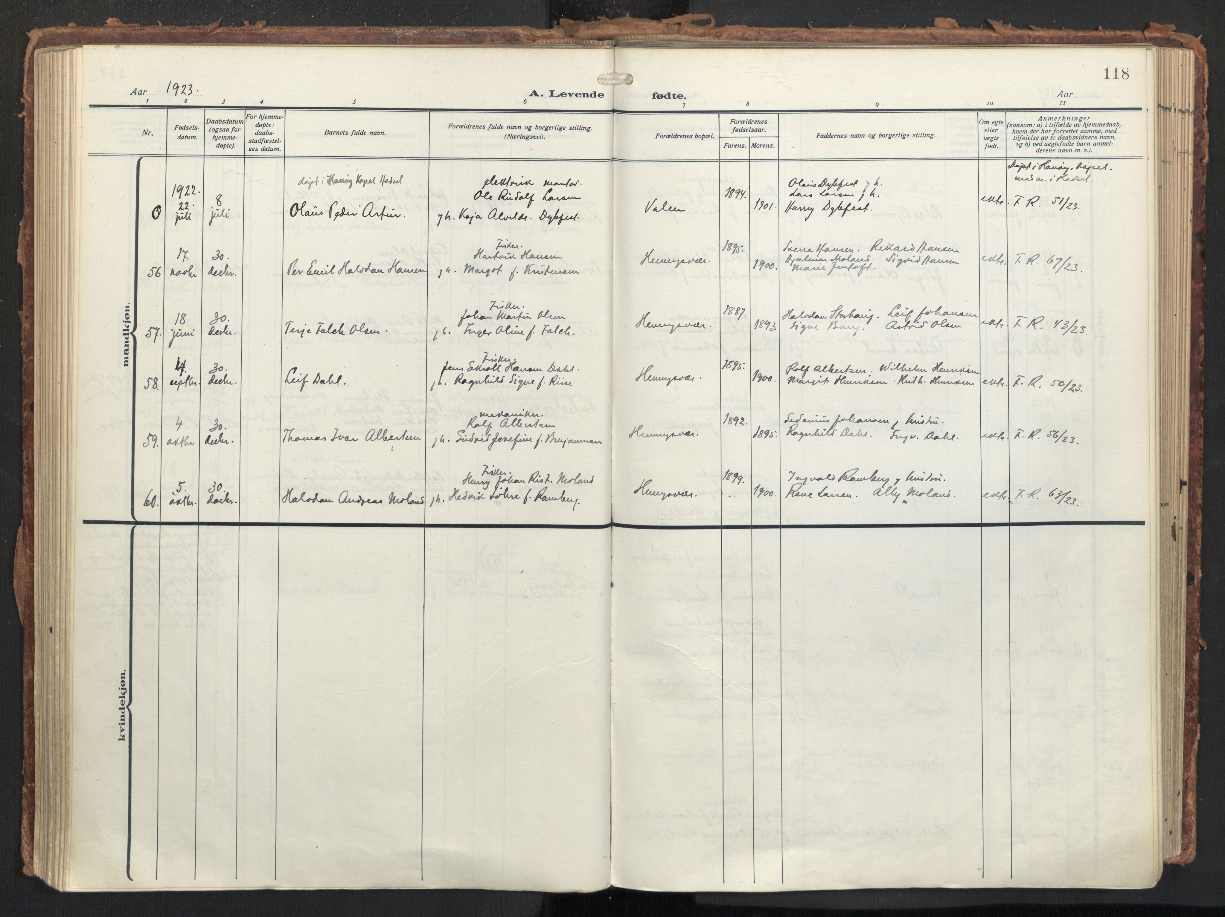 Ministerialprotokoller, klokkerbøker og fødselsregistre - Nordland, AV/SAT-A-1459/874/L1064: Parish register (official) no. 874A08, 1915-1926, p. 118