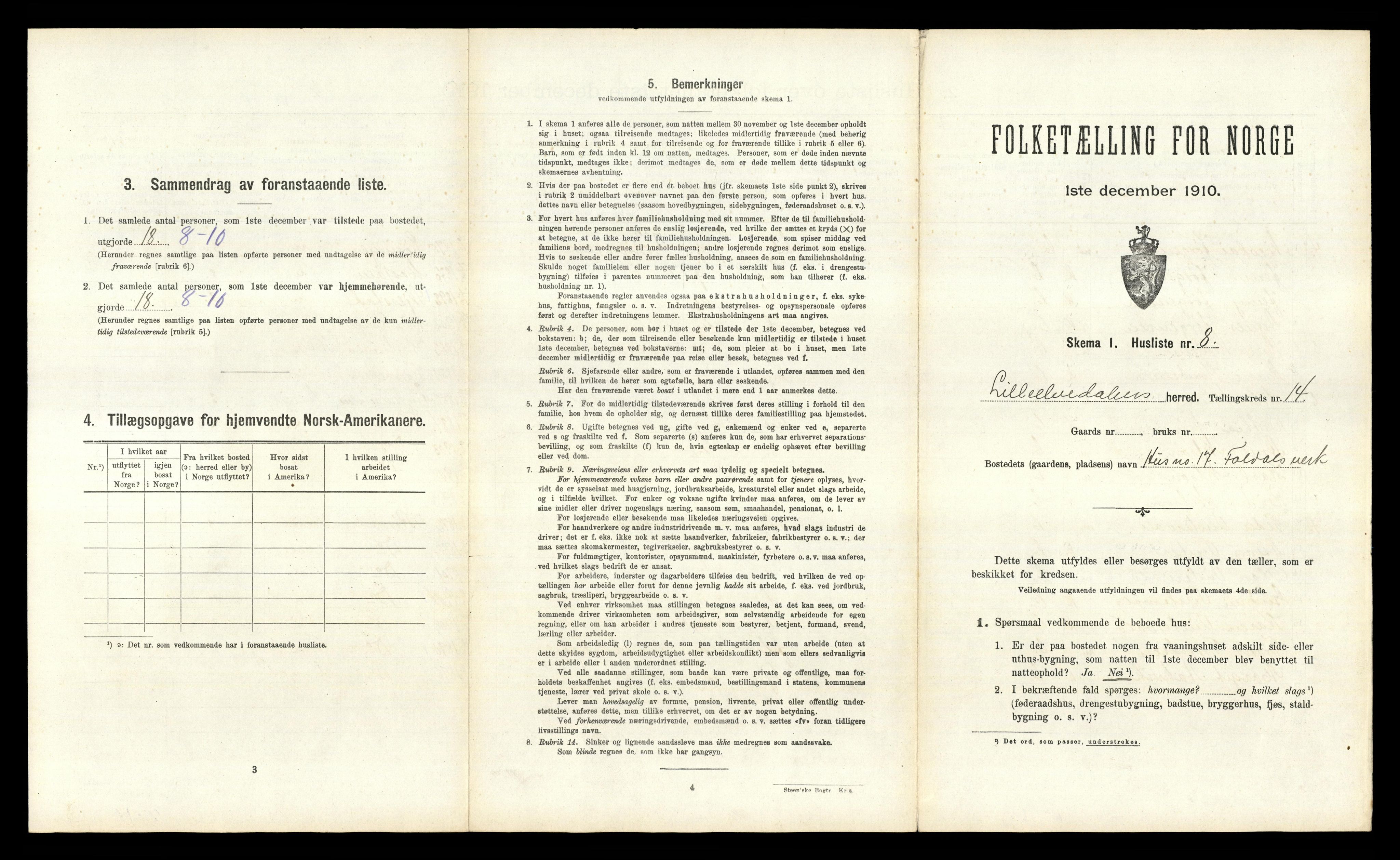 RA, 1910 census for Lille Elvedalen, 1910, p. 1121