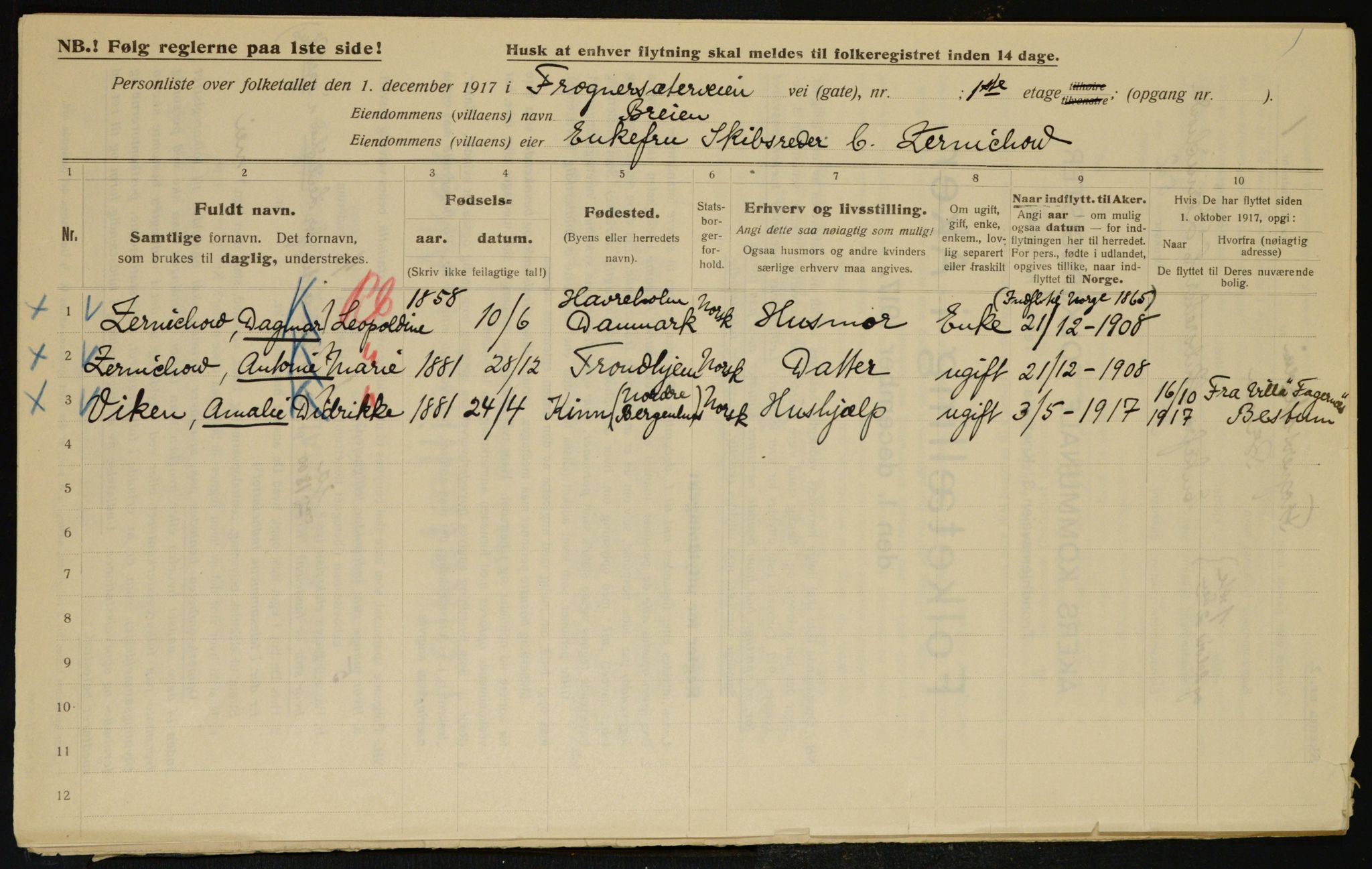 OBA, Municipal Census 1917 for Aker, 1917, p. 7304