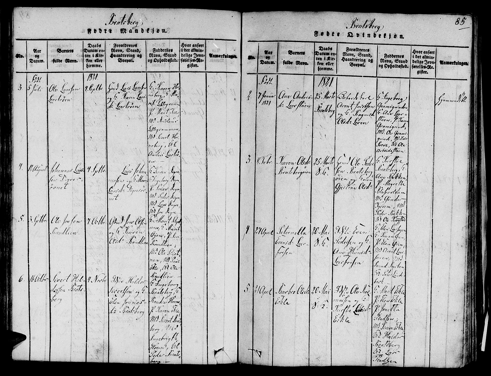 Ministerialprotokoller, klokkerbøker og fødselsregistre - Sør-Trøndelag, SAT/A-1456/606/L0285: Parish register (official) no. 606A03 /3, 1819-1823, p. 85