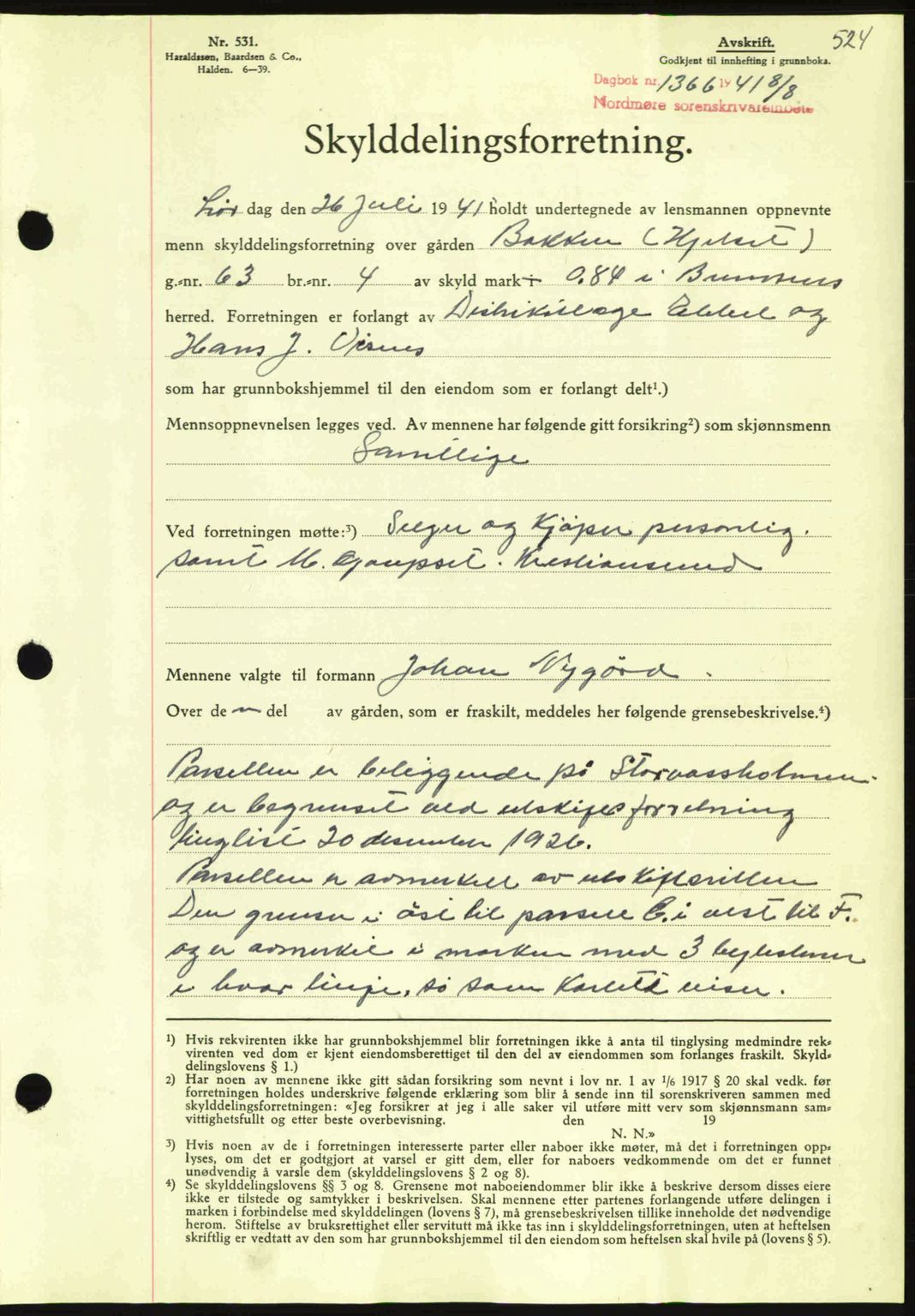 Nordmøre sorenskriveri, SAT/A-4132/1/2/2Ca: Mortgage book no. A90, 1941-1941, Diary no: : 1366/1941
