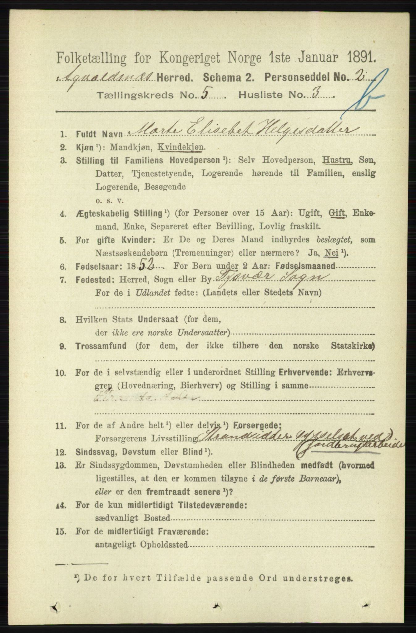 RA, 1891 census for 1147 Avaldsnes, 1891, p. 3031