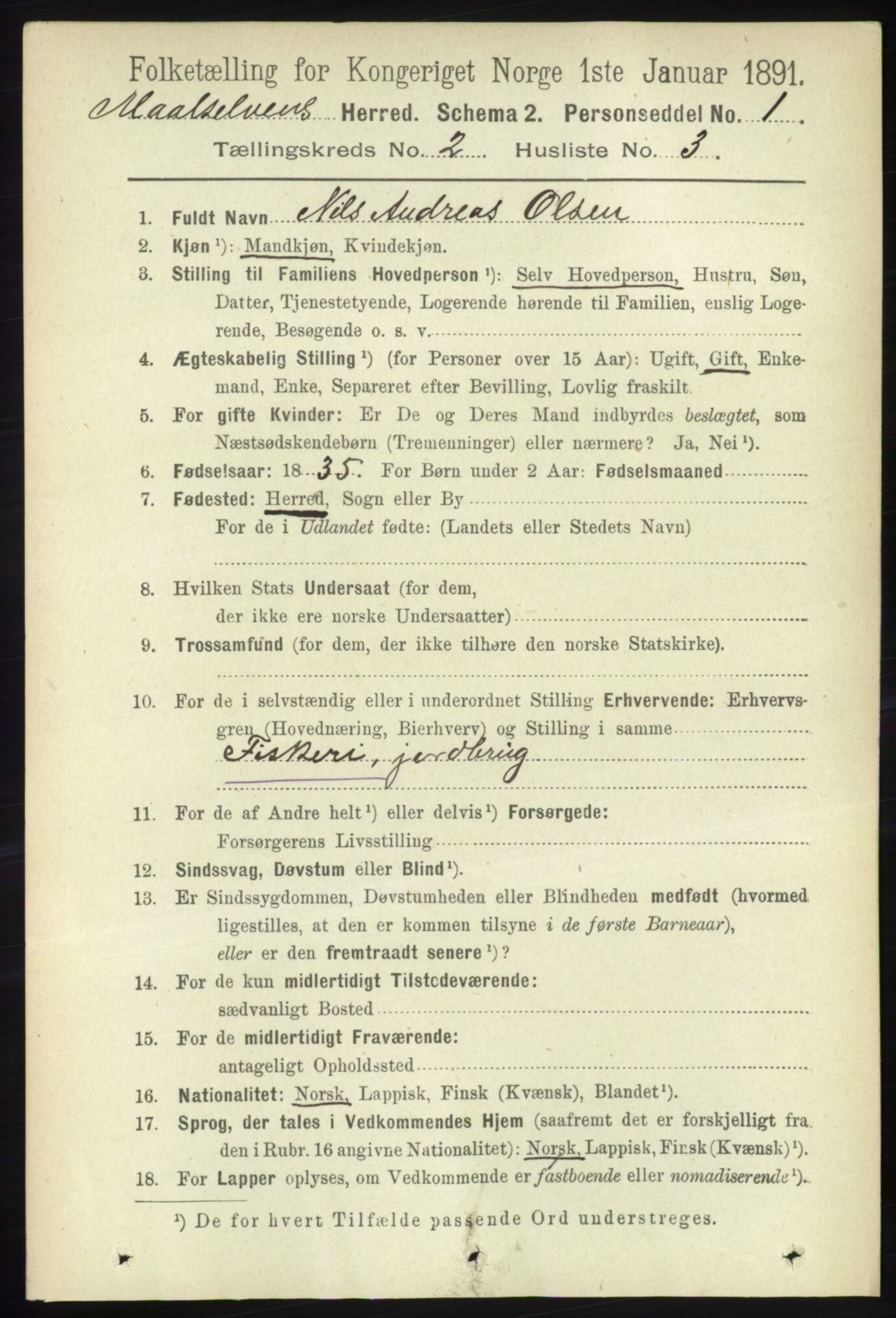 RA, 1891 census for 1924 Målselv, 1891, p. 310