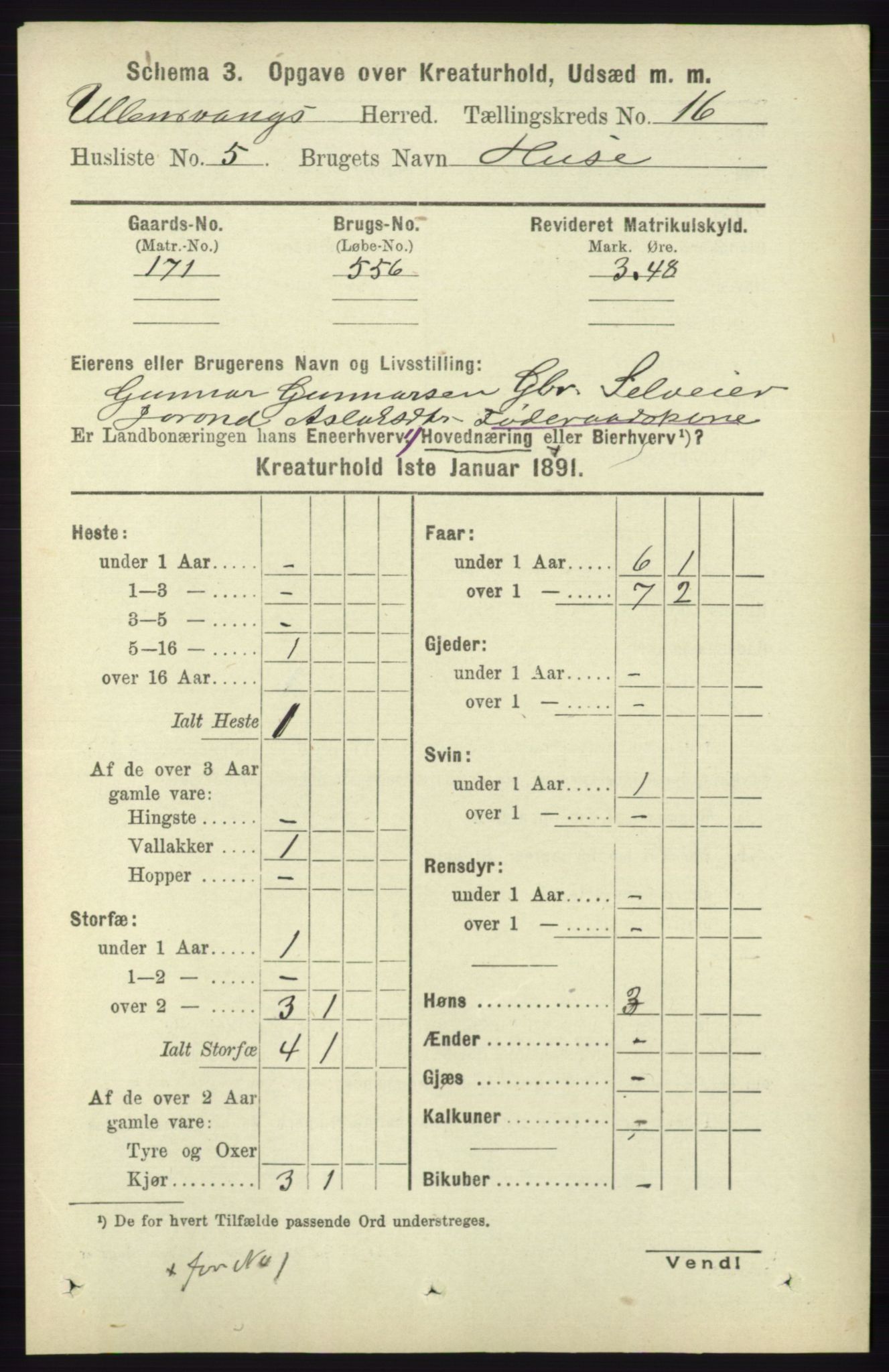 RA, 1891 census for 1230 Ullensvang, 1891, p. 8522