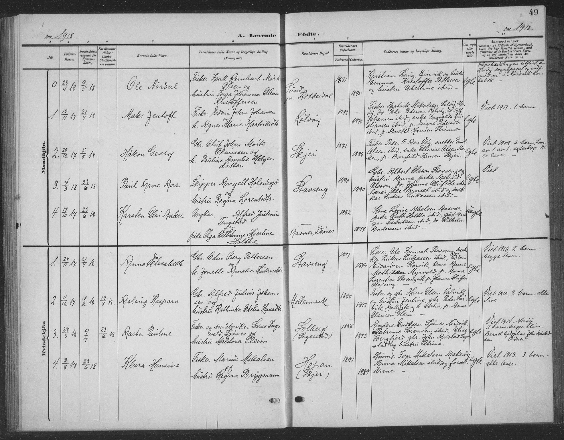 Ministerialprotokoller, klokkerbøker og fødselsregistre - Nordland, AV/SAT-A-1459/835/L0533: Parish register (copy) no. 835C05, 1906-1939, p. 49