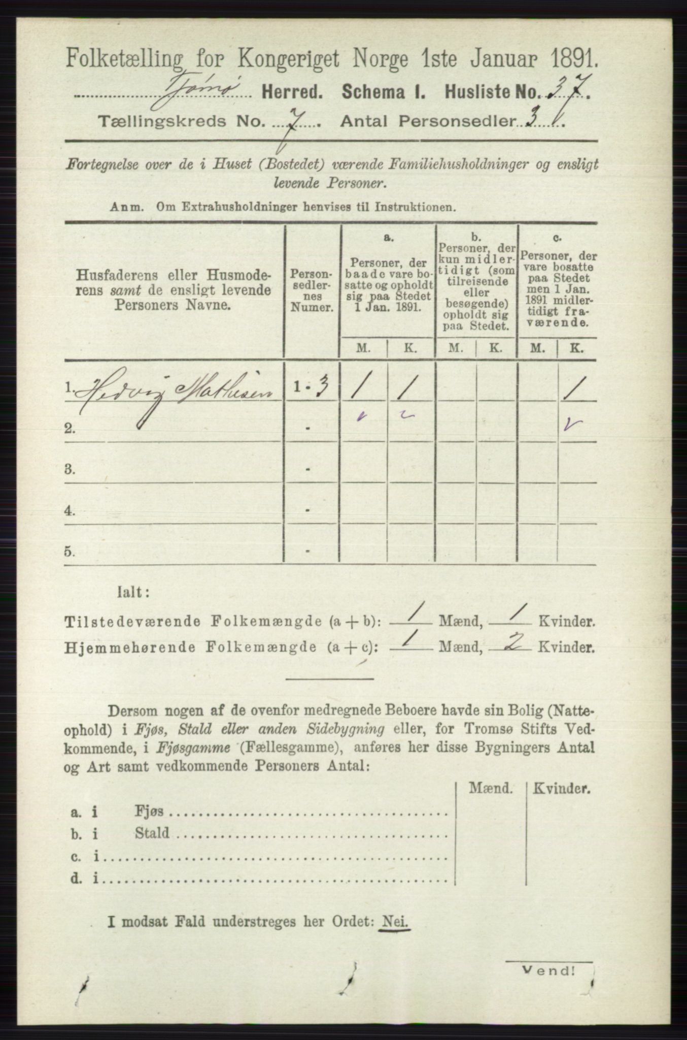 RA, 1891 census for 0723 Tjøme, 1891, p. 2449