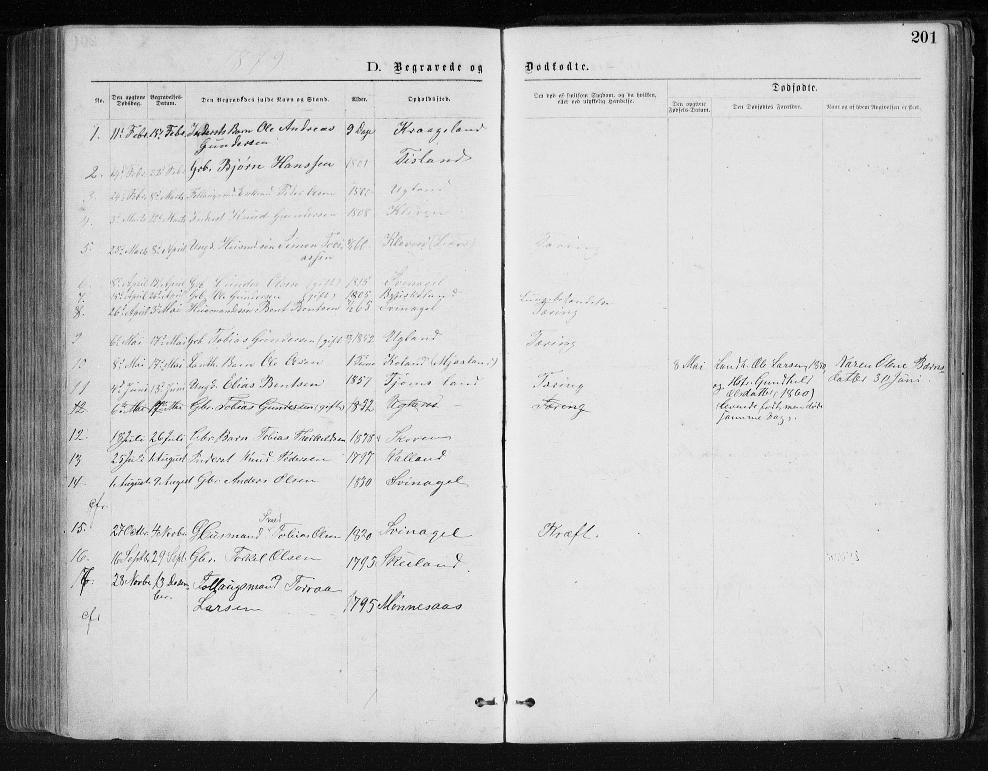 Holum sokneprestkontor, AV/SAK-1111-0022/F/Fb/Fbb/L0003: Parish register (copy) no. B 3, 1875-1898, p. 201