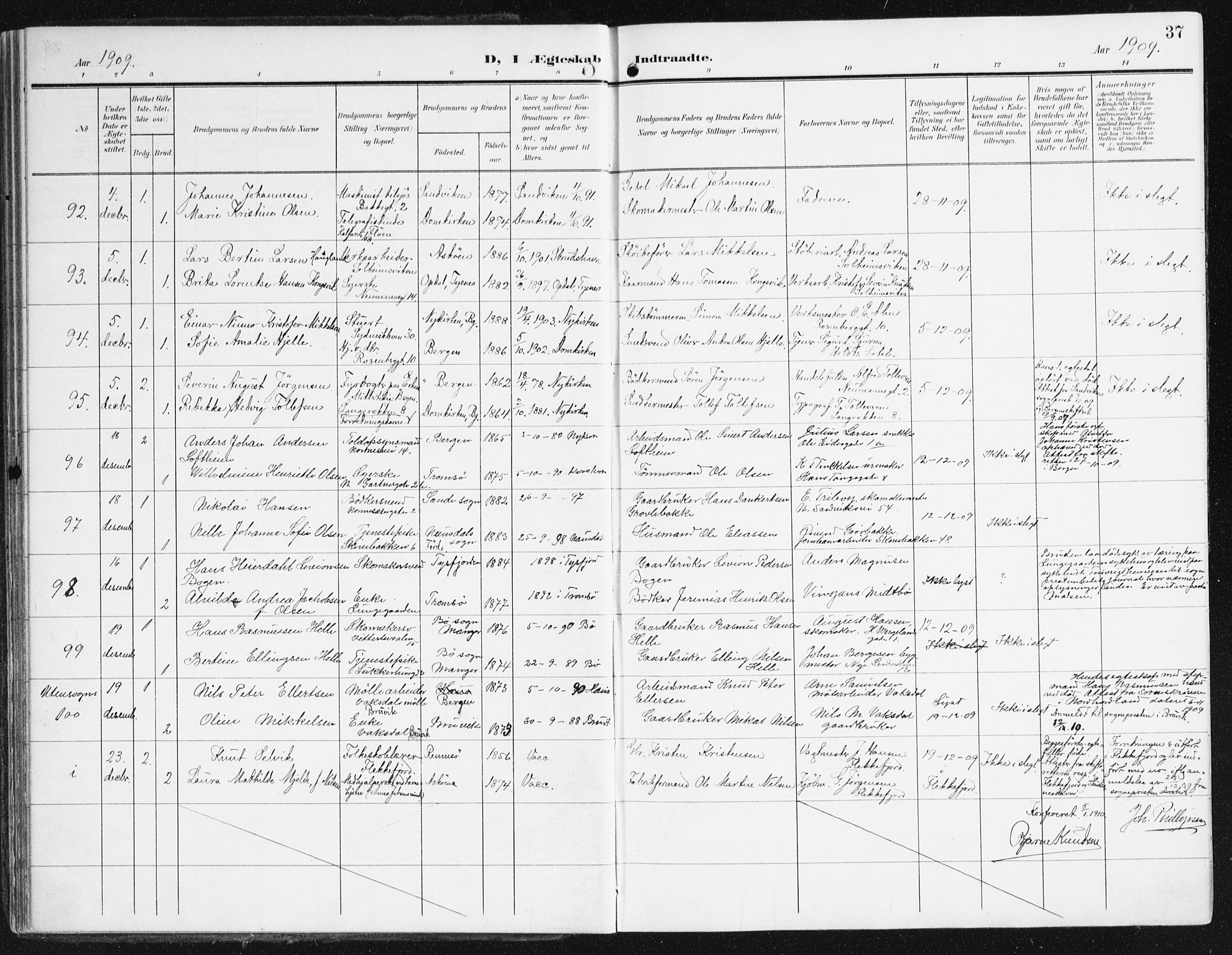 Domkirken sokneprestembete, SAB/A-74801/H/Haa/L0038: Parish register (official) no. D 5, 1906-1921, p. 37