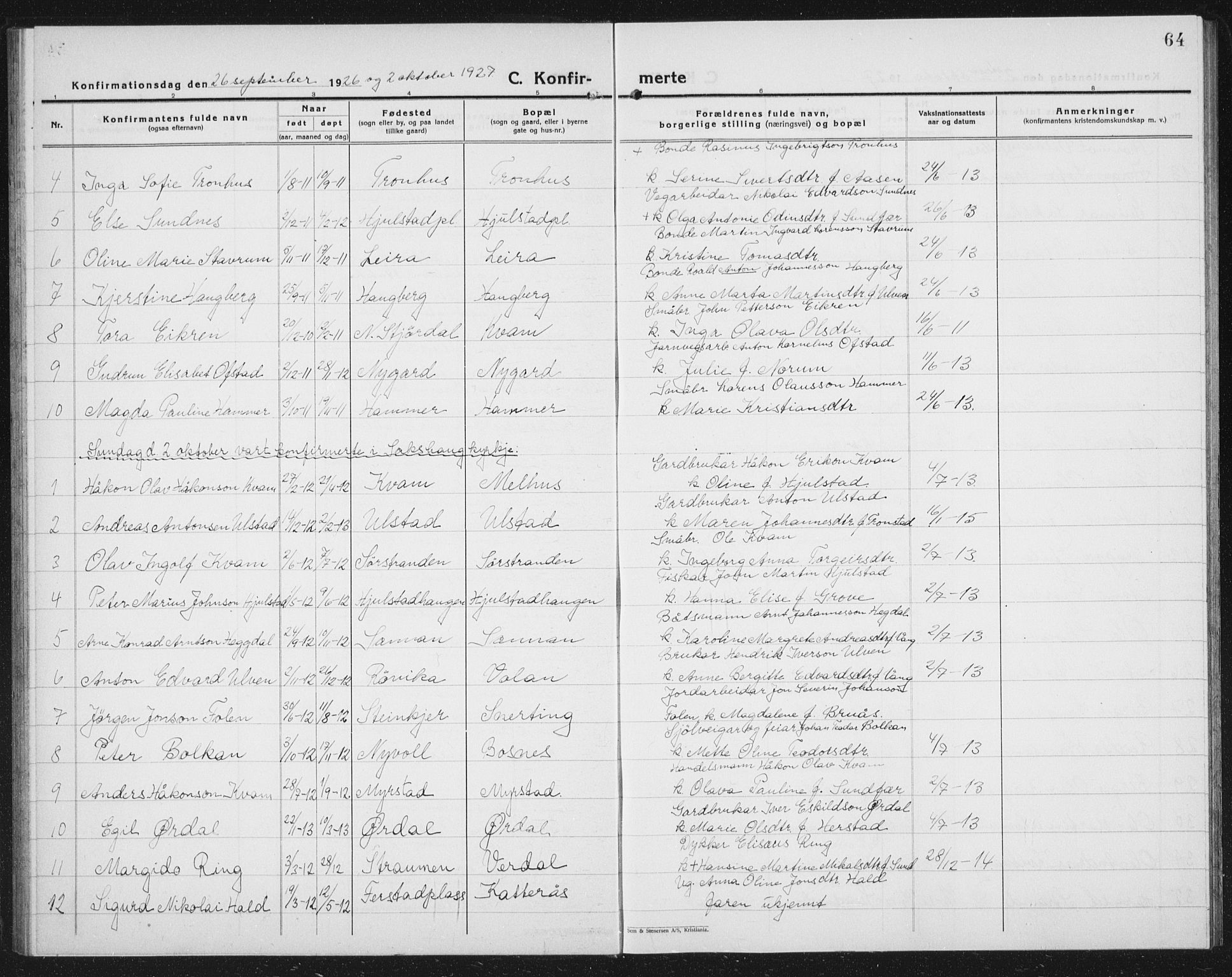 Ministerialprotokoller, klokkerbøker og fødselsregistre - Nord-Trøndelag, SAT/A-1458/730/L0303: Parish register (copy) no. 730C06, 1924-1933, p. 64