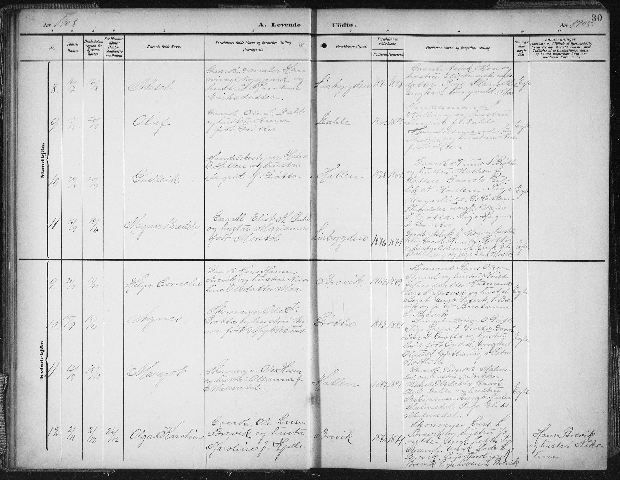 Ministerialprotokoller, klokkerbøker og fødselsregistre - Møre og Romsdal, AV/SAT-A-1454/545/L0589: Parish register (copy) no. 545C03, 1902-1937, p. 30