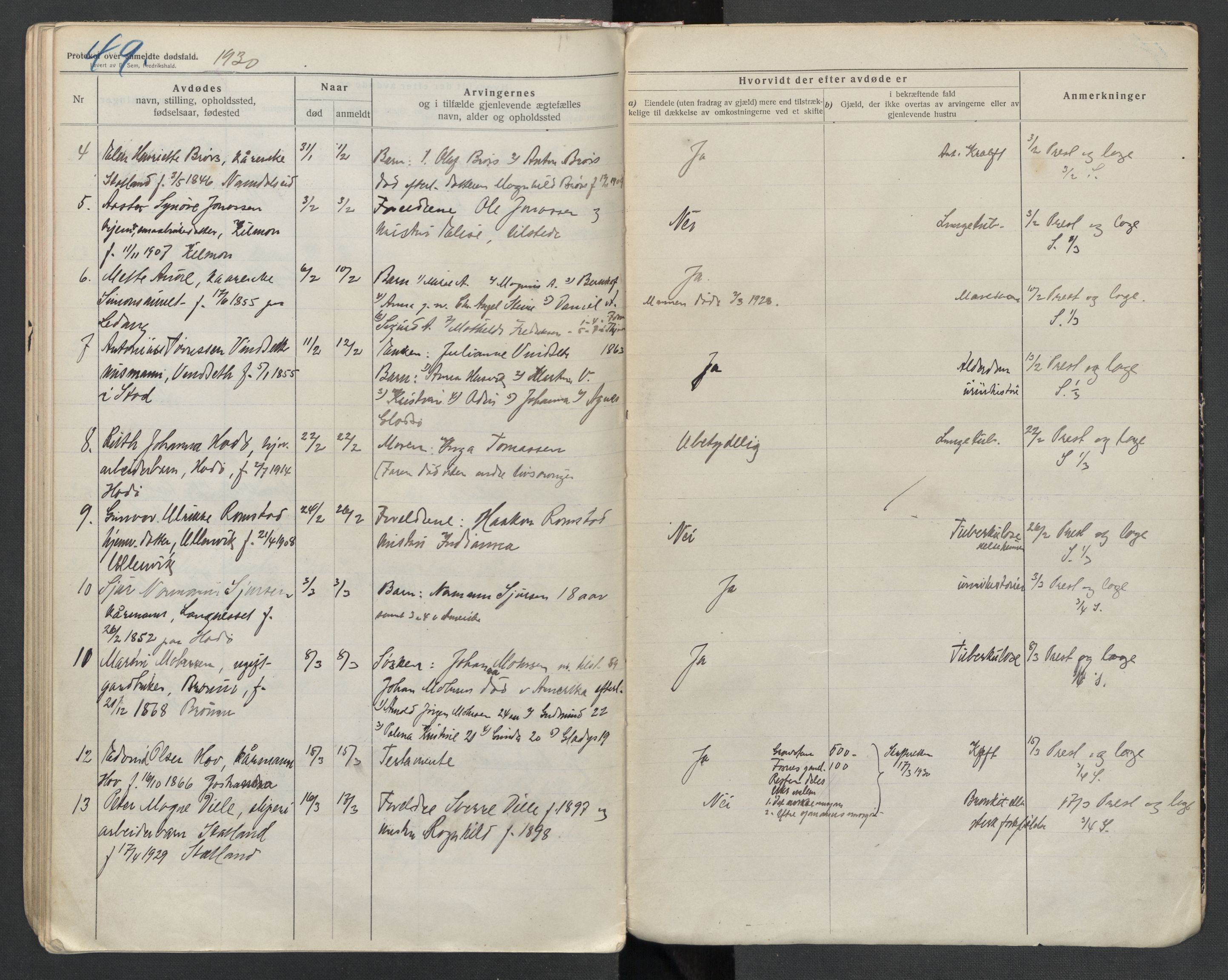 Fosnes lensmannskontor , AV/SAT-A-1022/1/02/L0003: 2.01.03 Dødsfallsprotokoll for Fosnes lensmannsdistrikt, 1916-1930, p. 49