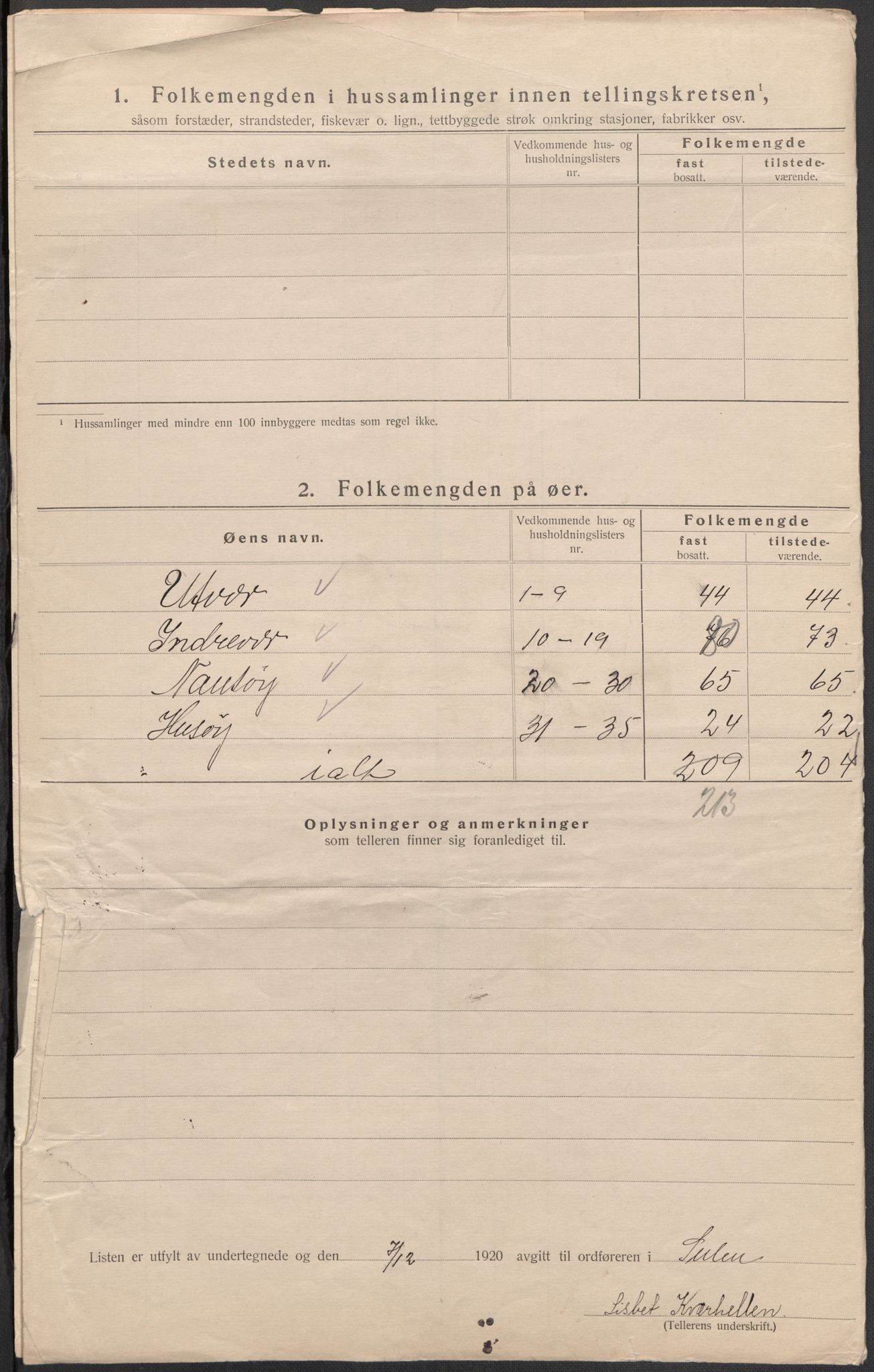 SAB, 1920 census for Solund, 1920, p. 7