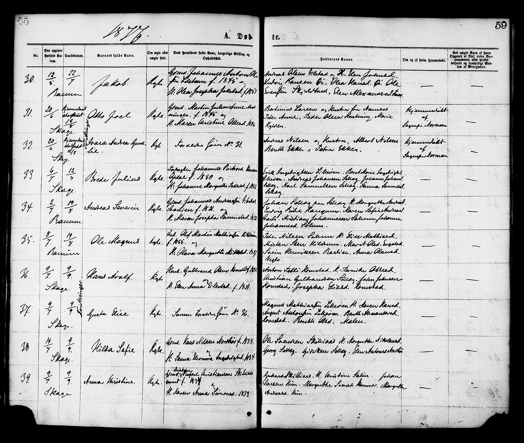 Ministerialprotokoller, klokkerbøker og fødselsregistre - Nord-Trøndelag, AV/SAT-A-1458/764/L0554: Parish register (official) no. 764A09, 1867-1880, p. 59