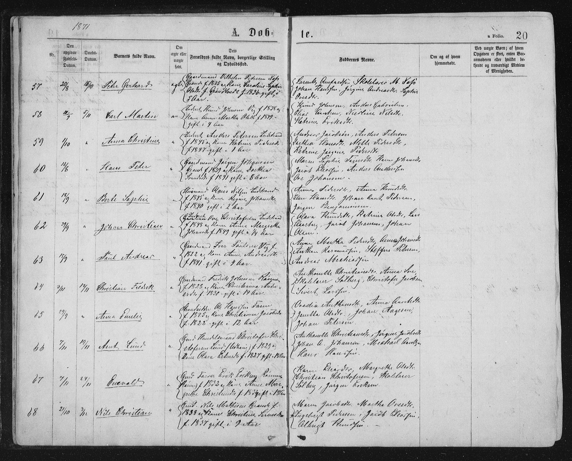 Ministerialprotokoller, klokkerbøker og fødselsregistre - Sør-Trøndelag, SAT/A-1456/659/L0745: Parish register (copy) no. 659C02, 1869-1892, p. 20