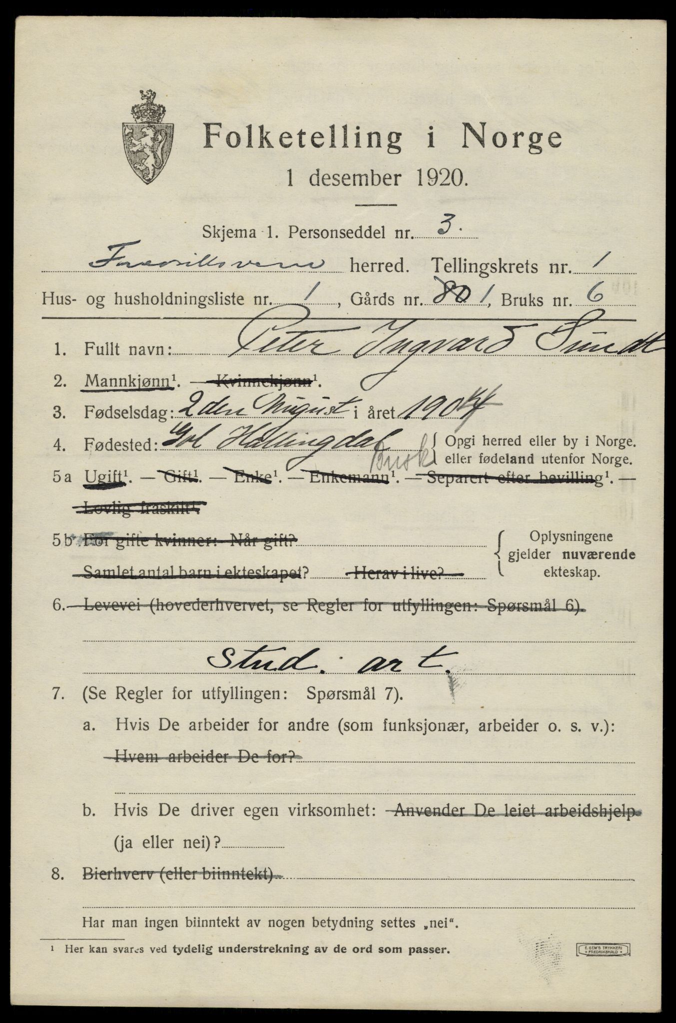 SAKO, 1920 census for Fredriksvern, 1920, p. 381