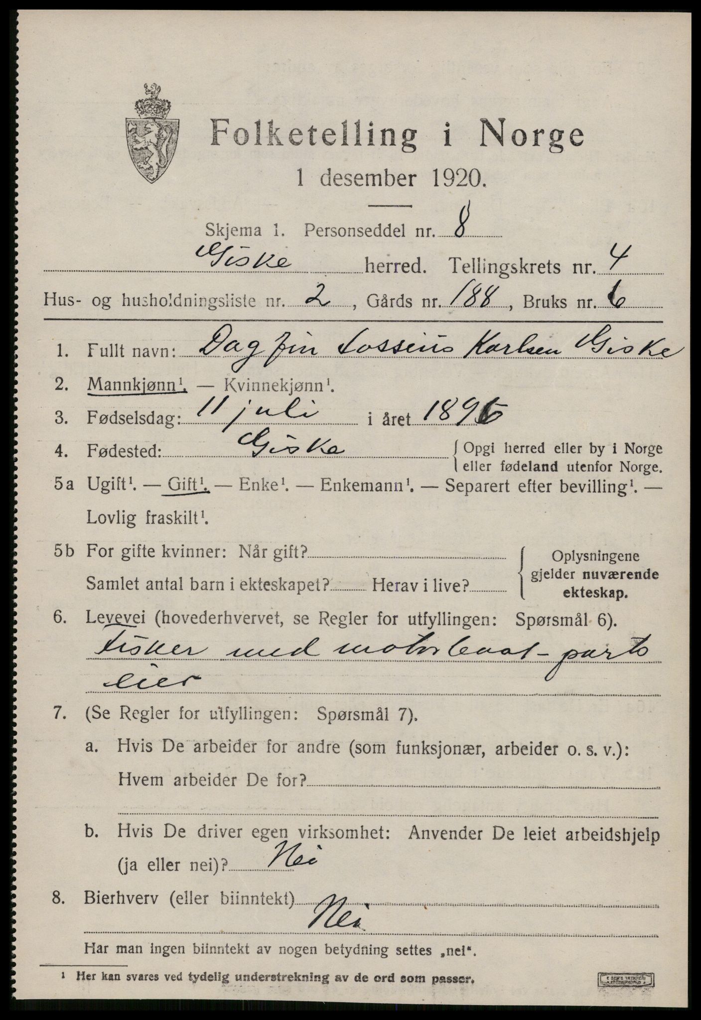 SAT, 1920 census for Giske, 1920, p. 2660