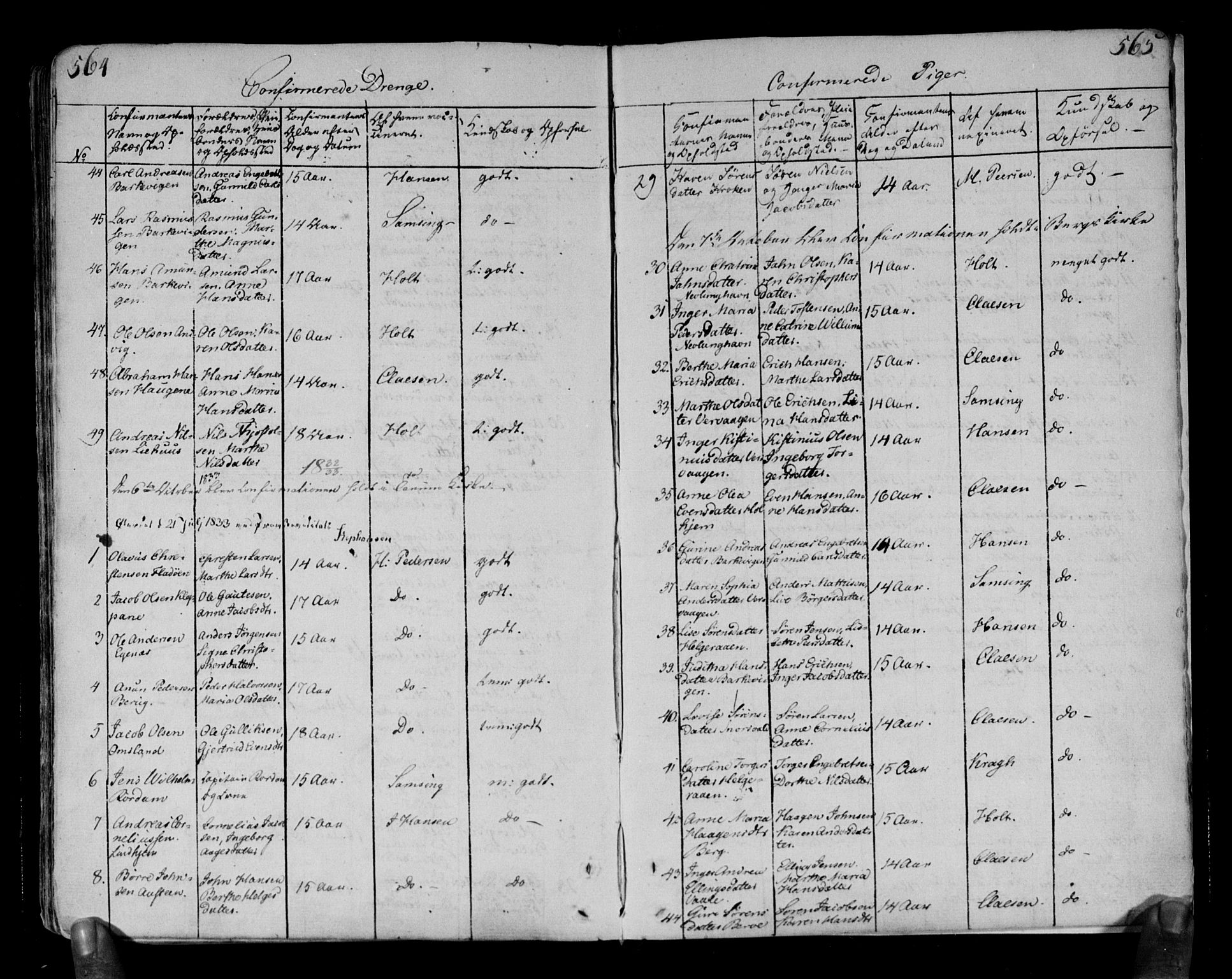 Brunlanes kirkebøker, AV/SAKO-A-342/F/Fa/L0002: Parish register (official) no. I 2, 1802-1834, p. 564-565