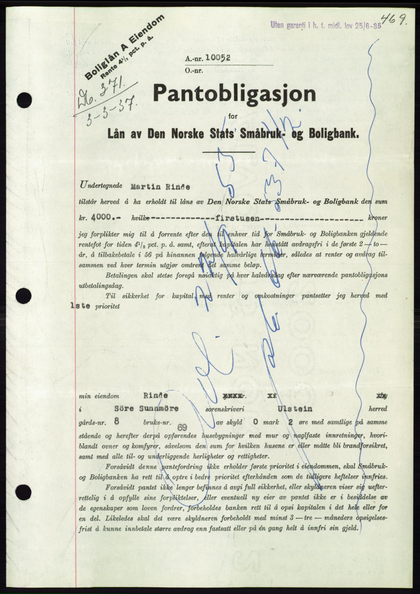 Søre Sunnmøre sorenskriveri, SAT/A-4122/1/2/2C/L0062: Mortgage book no. 56, 1936-1937, Diary no: : 371/1937