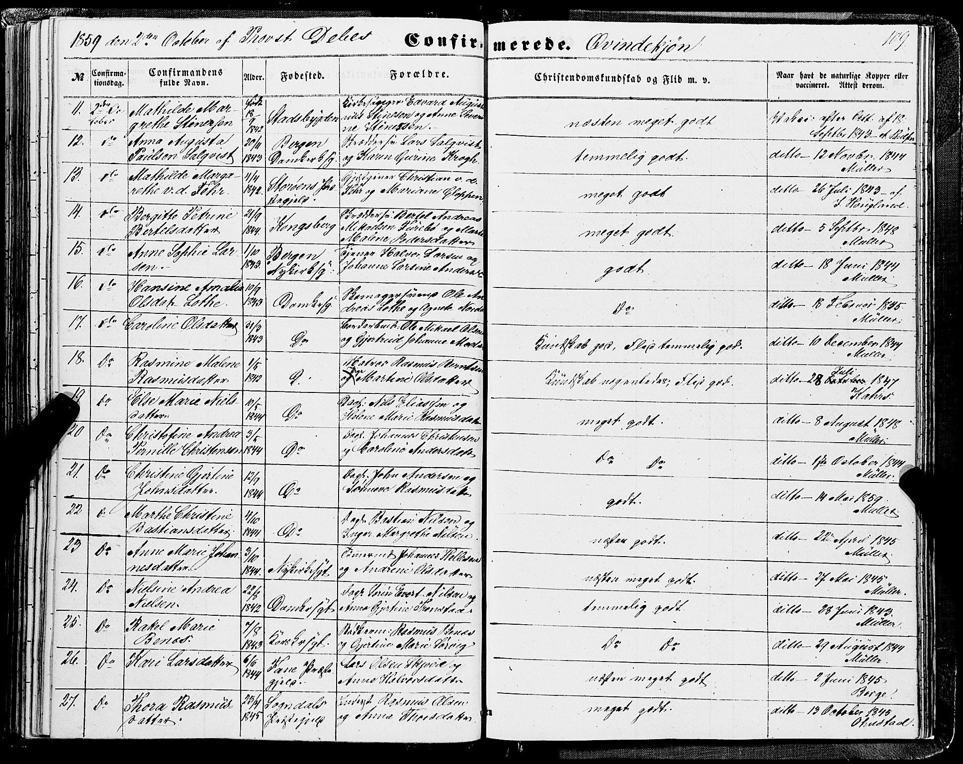 Domkirken sokneprestembete, AV/SAB-A-74801/H/Haa/L0028: Parish register (official) no. C 3, 1852-1864, p. 109