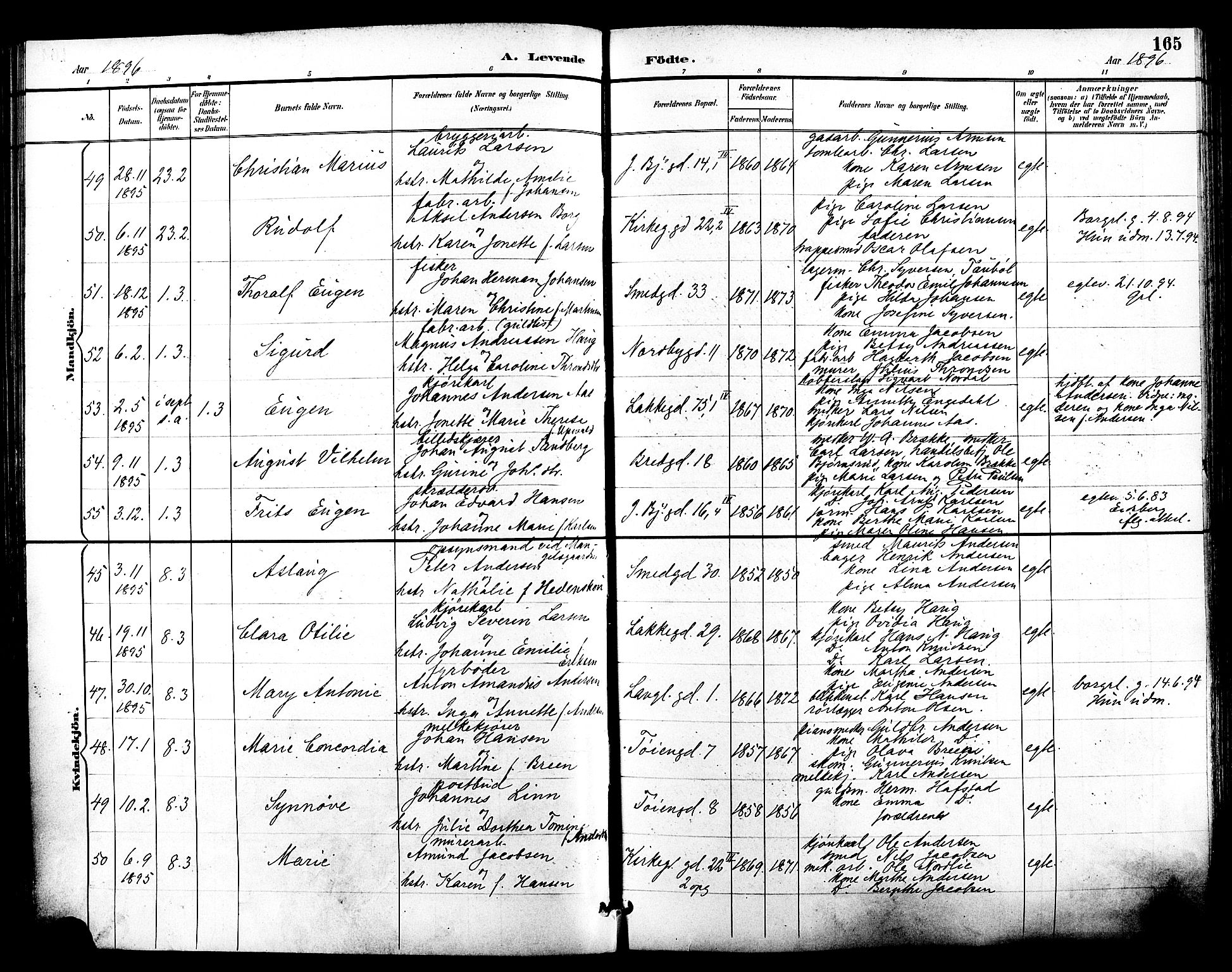 Grønland prestekontor Kirkebøker, SAO/A-10848/F/Fa/L0012: Parish register (official) no. 12, 1893-1900, p. 165