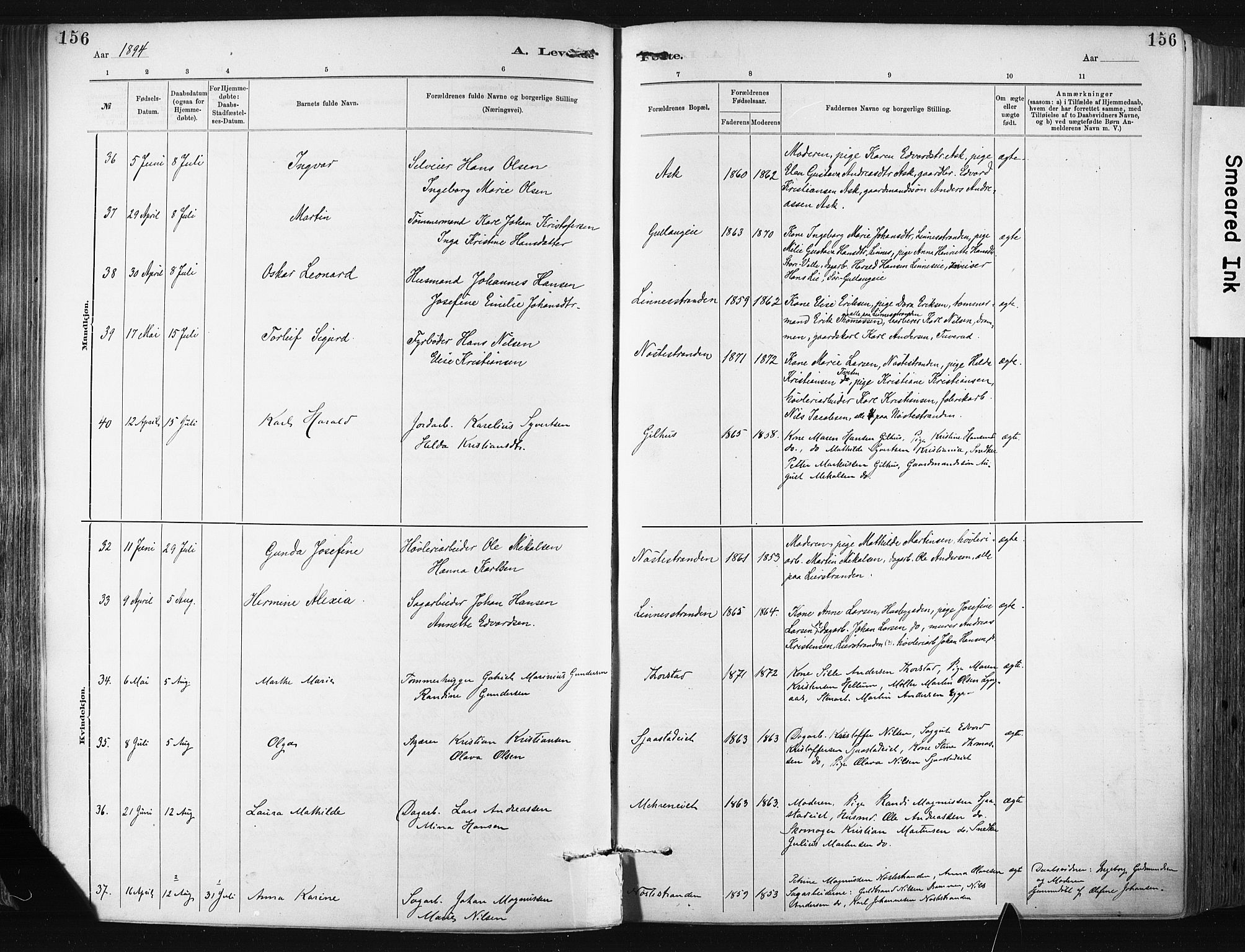 Lier kirkebøker, AV/SAKO-A-230/F/Fa/L0015: Parish register (official) no. I 15, 1883-1894, p. 156