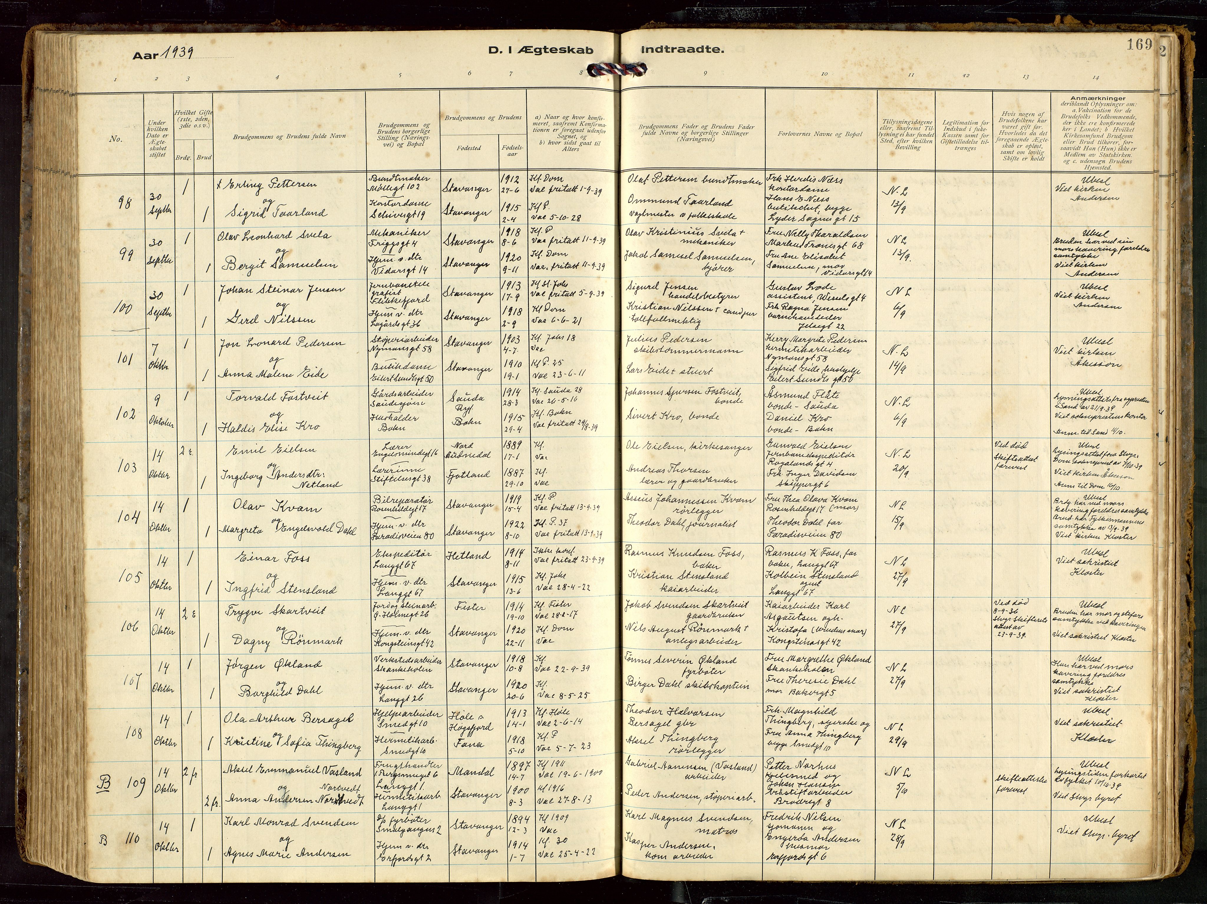 St. Petri sokneprestkontor, AV/SAST-A-101813/002/D/L0002: Parish register (official) no. A 27, 1921-1942, p. 169