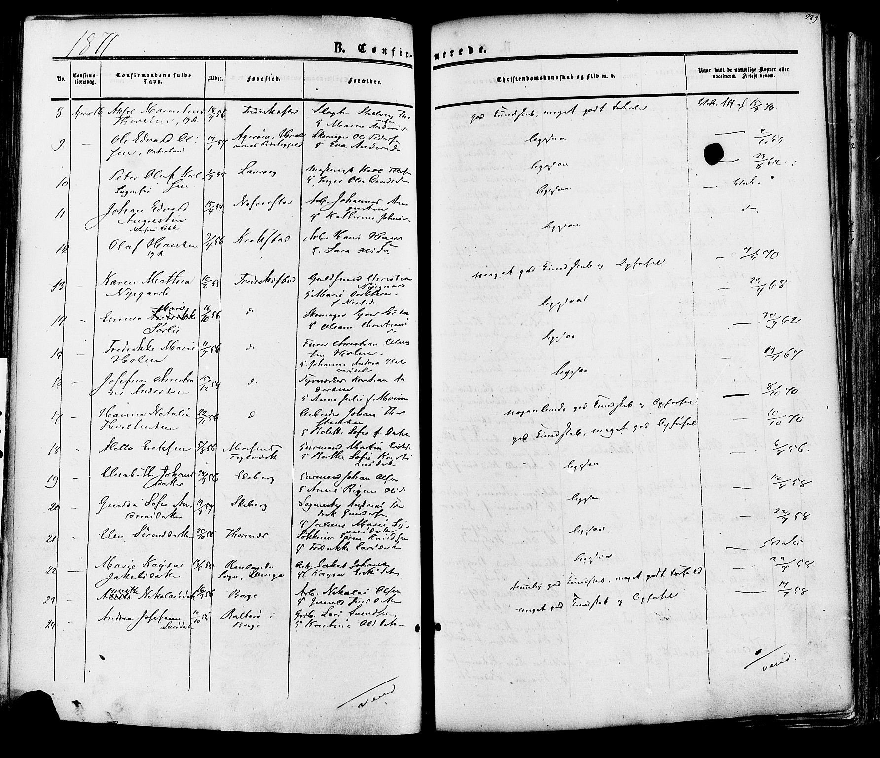 Fredrikstad prestekontor Kirkebøker, SAO/A-11082/F/Fa/L0006: Parish register (official) no. 6, 1857-1878, p. 229