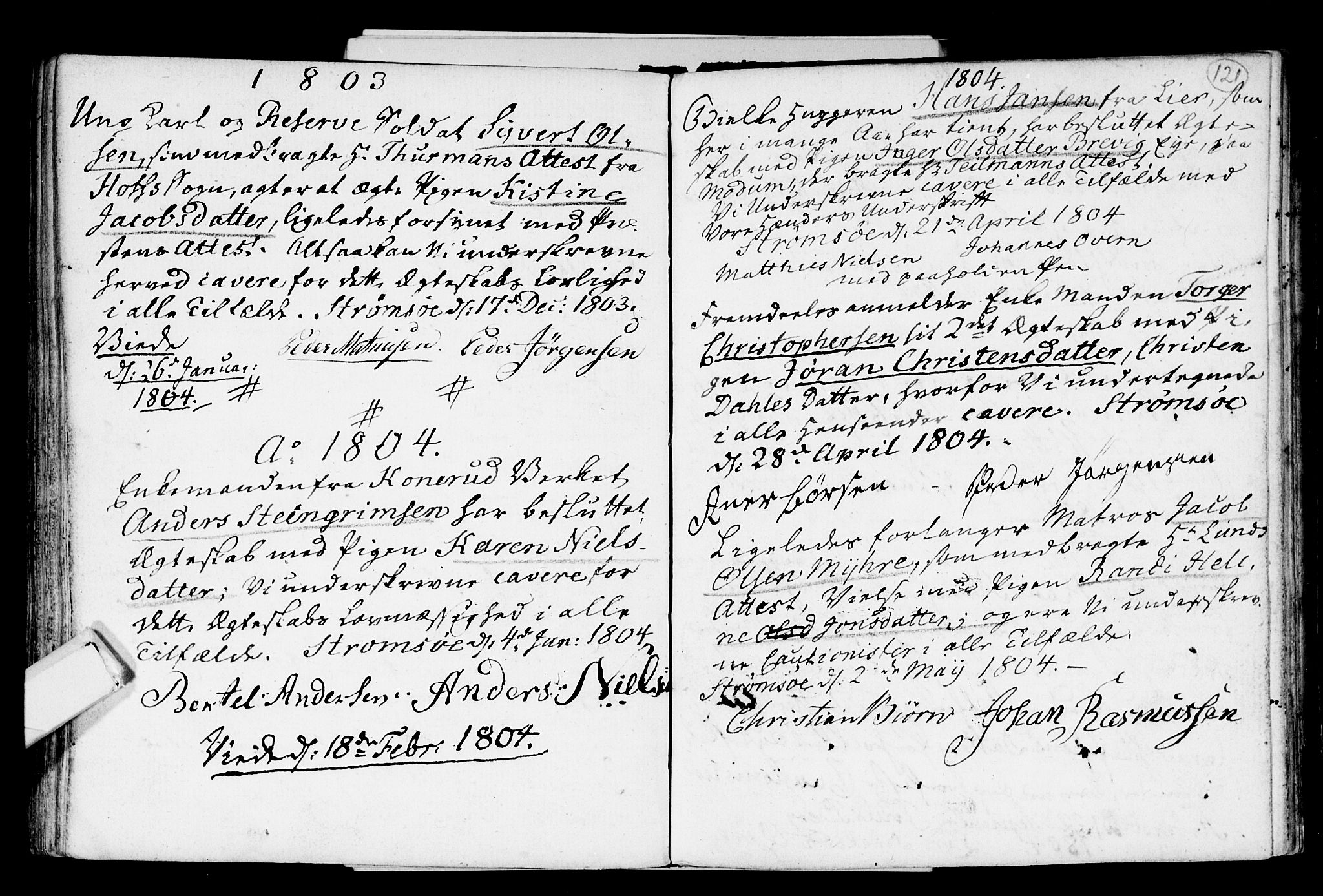 Strømsø kirkebøker, SAKO/A-246/H/Hb/L0001: Best man's statements no. 1, 1752-1815, p. 121