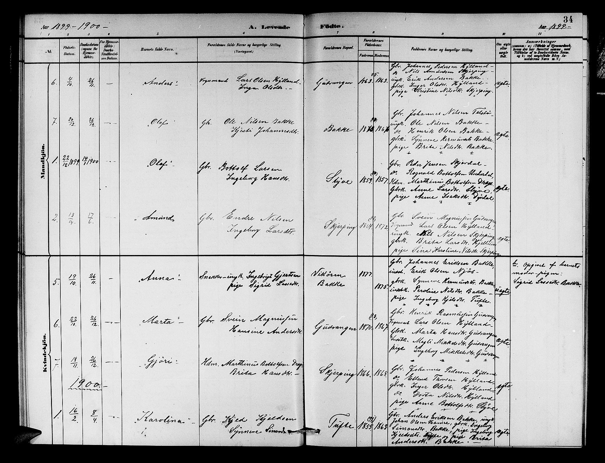 Aurland sokneprestembete, SAB/A-99937/H/Hb/Hbc/L0002: Parish register (copy) no. C 2, 1883-1900, p. 34
