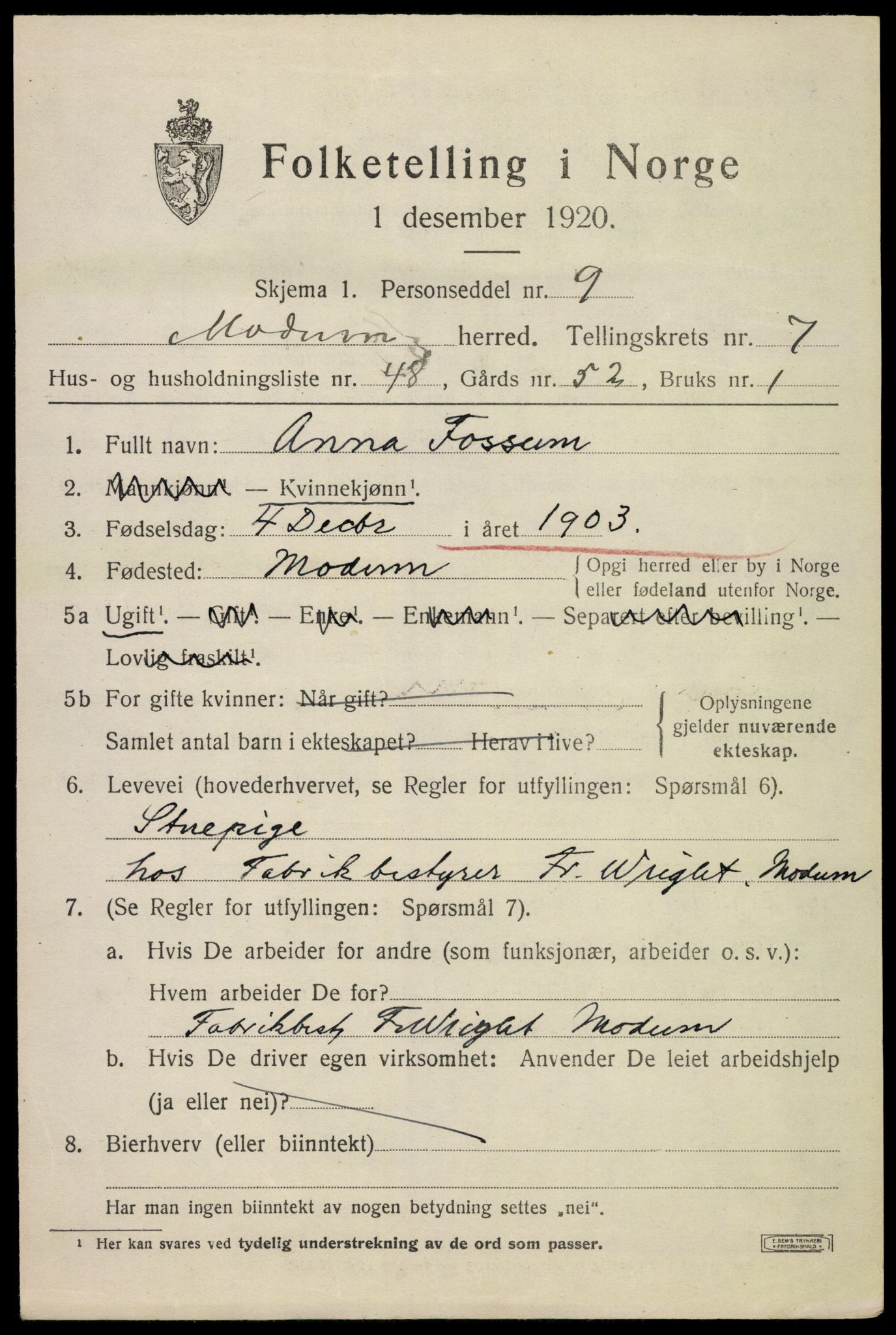 SAKO, 1920 census for Modum, 1920, p. 10361