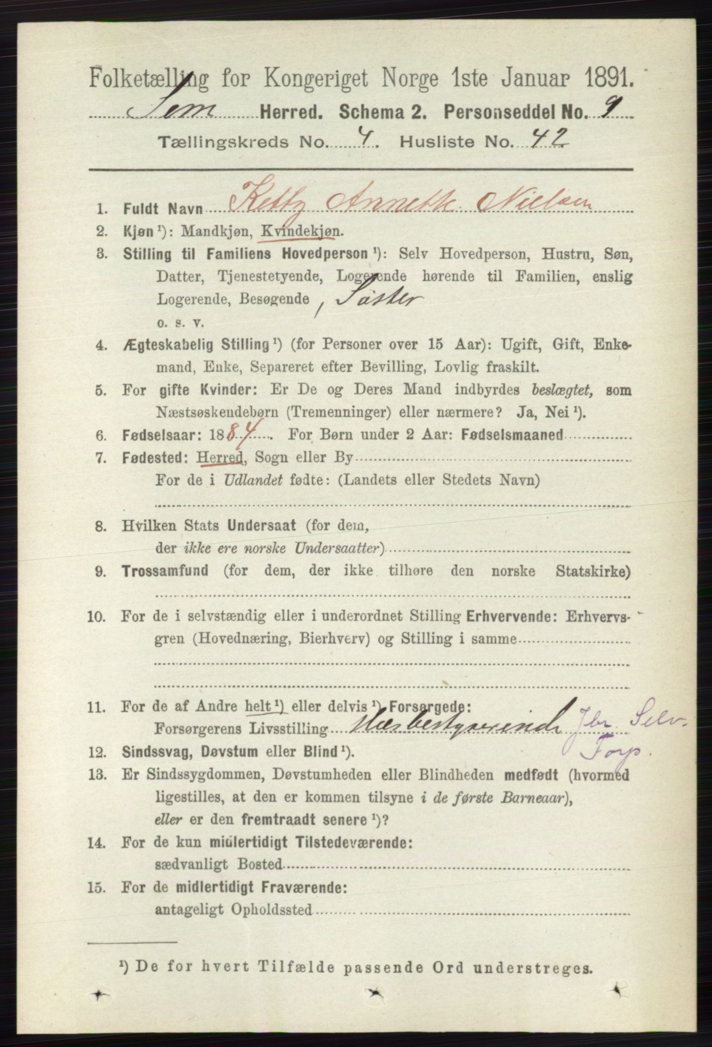 RA, 1891 census for 0721 Sem, 1891, p. 1846