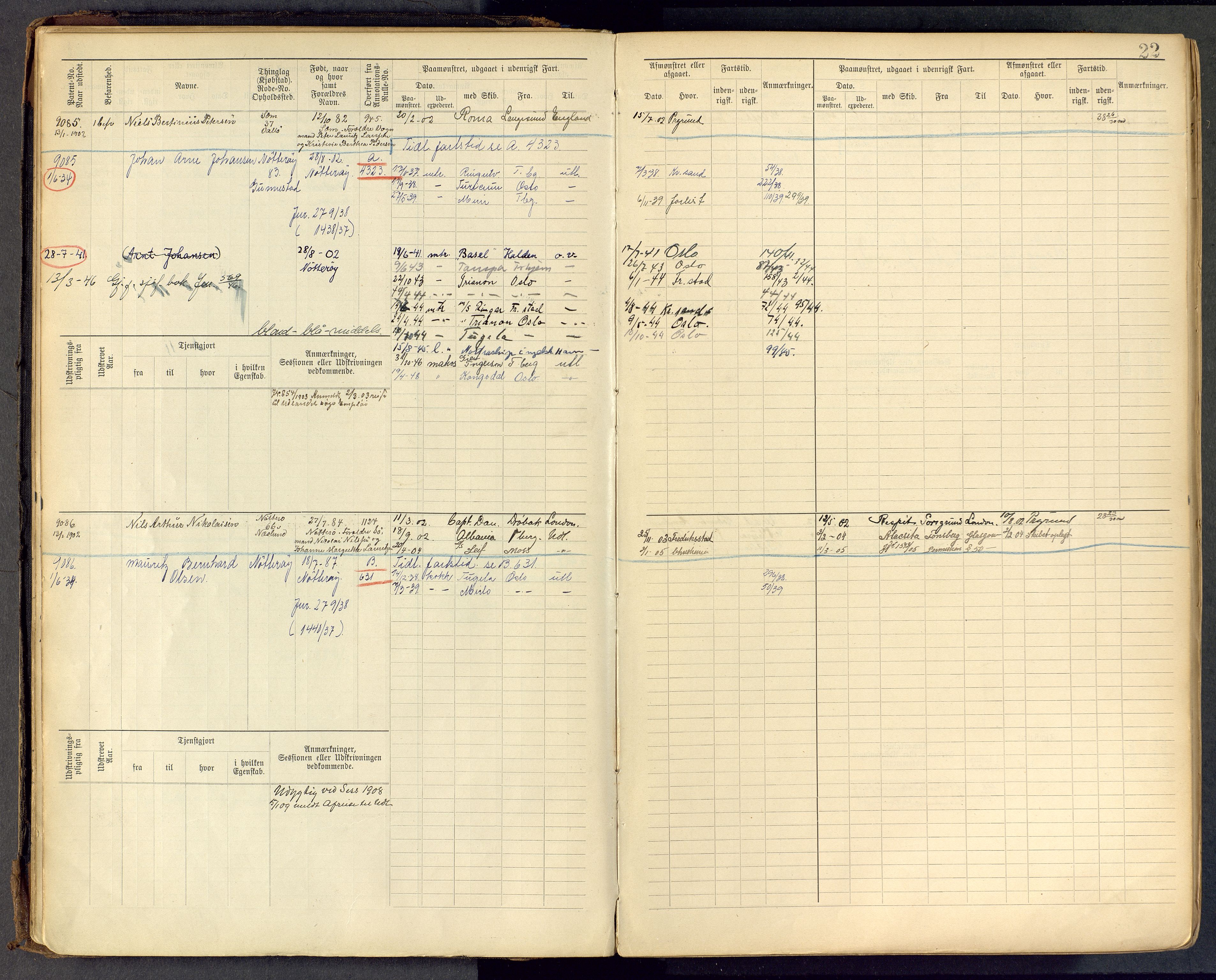 Tønsberg innrulleringskontor, AV/SAKO-A-786/F/Fc/Fcb/L0009: Hovedrulle Patent nr. 9043-9992, 1900-1921, p. 22