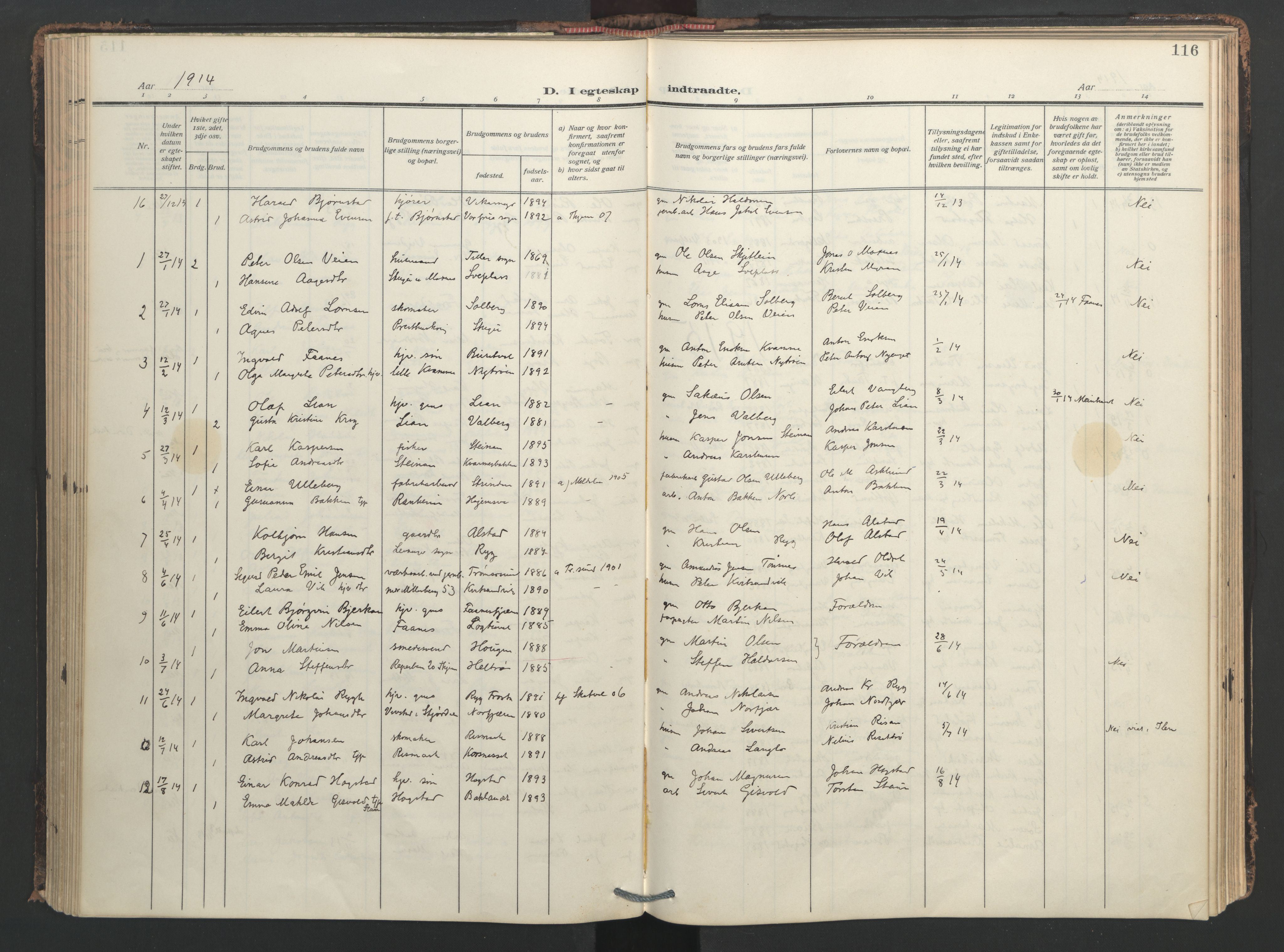 Ministerialprotokoller, klokkerbøker og fødselsregistre - Nord-Trøndelag, AV/SAT-A-1458/713/L0123: Parish register (official) no. 713A12, 1911-1925, p. 116