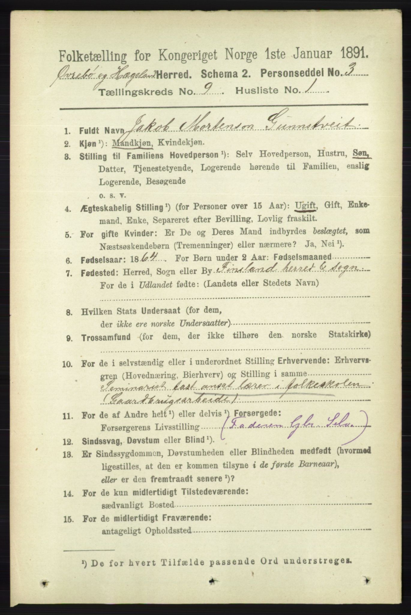 RA, 1891 census for 1016 Øvrebø og Hægeland, 1891, p. 1750