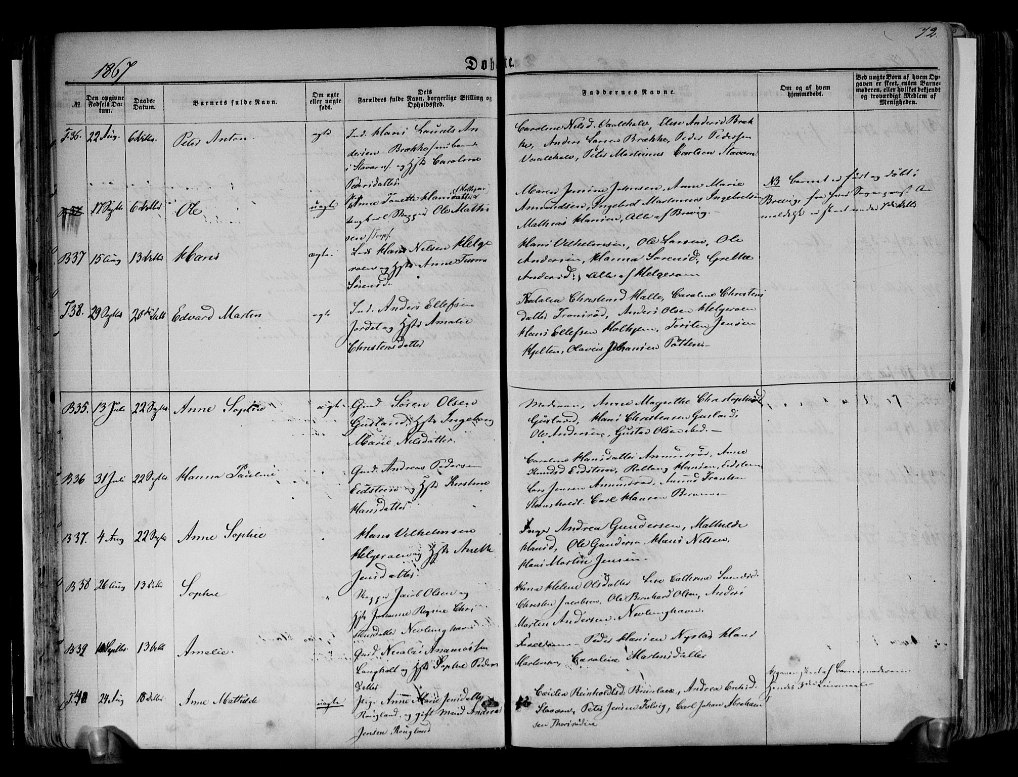 Brunlanes kirkebøker, AV/SAKO-A-342/F/Fa/L0005: Parish register (official) no. I 5, 1862-1877, p. 72