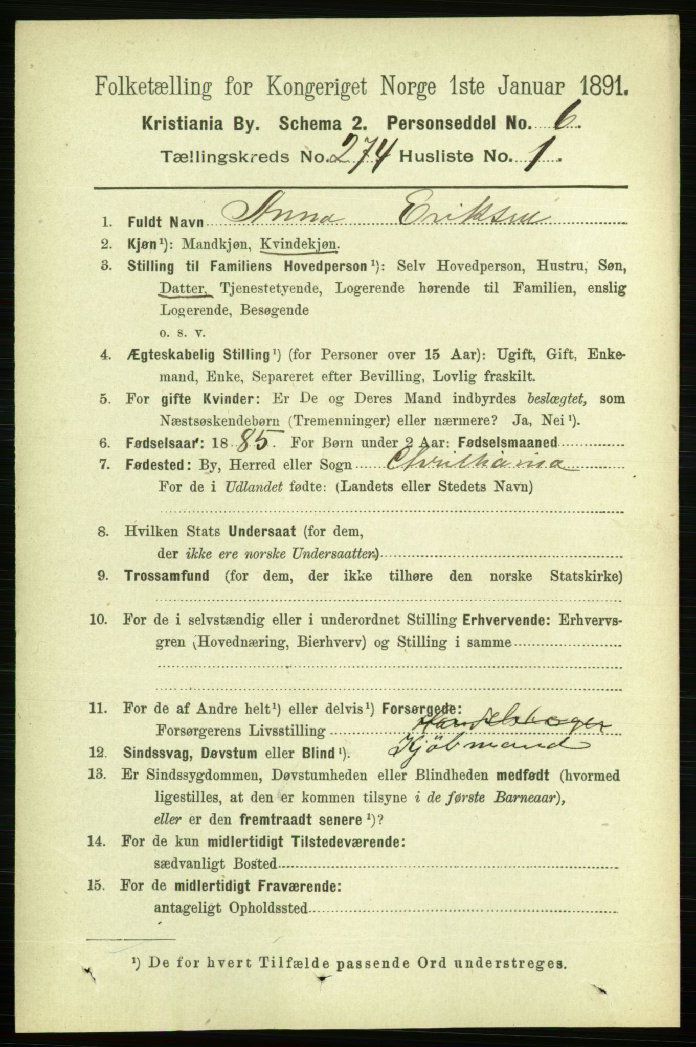 RA, 1891 census for 0301 Kristiania, 1891, p. 166406