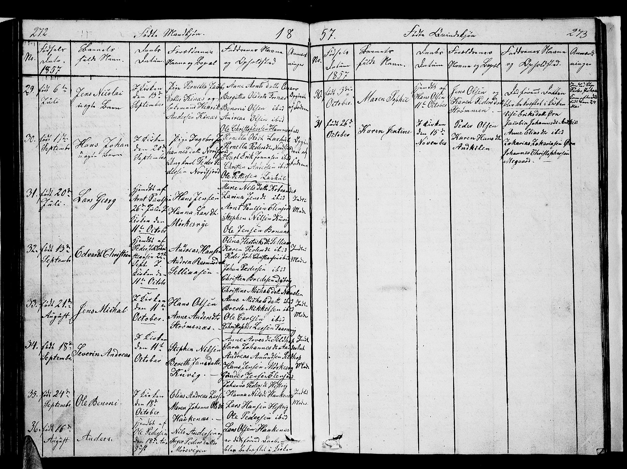 Ministerialprotokoller, klokkerbøker og fødselsregistre - Nordland, SAT/A-1459/853/L0773: Parish register (copy) no. 853C01, 1821-1859, p. 272-273