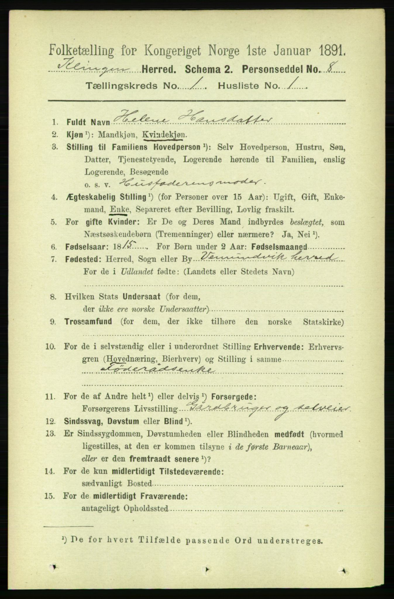 RA, 1891 census for 1746 Klinga, 1891, p. 91