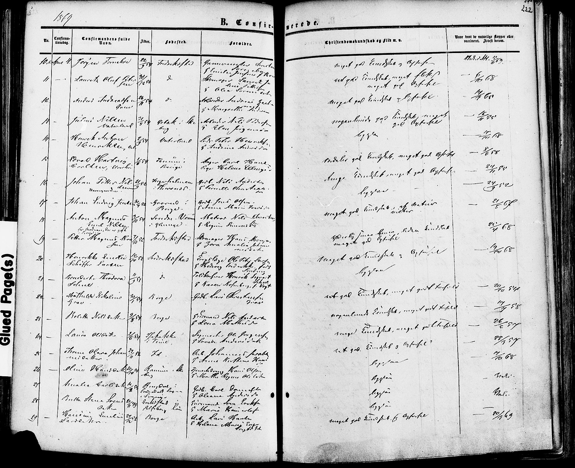 Fredrikstad prestekontor Kirkebøker, AV/SAO-A-11082/F/Fa/L0006: Parish register (official) no. 6, 1857-1878, p. 222